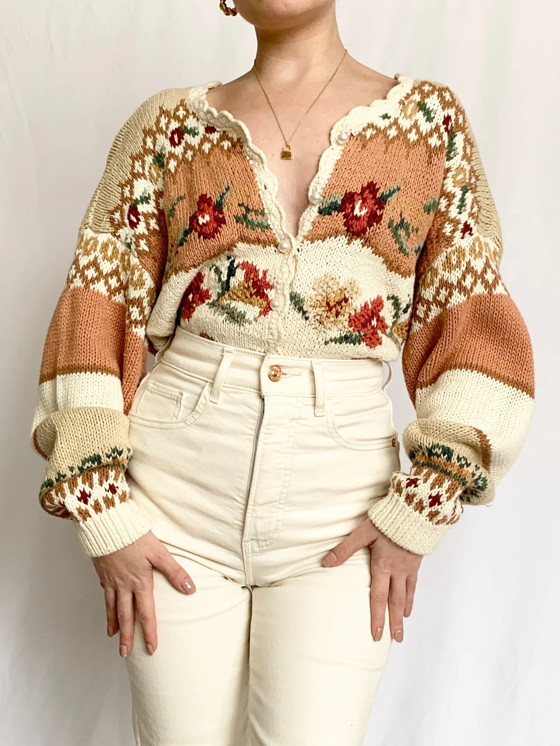 1980s Royal Cottage Cardigan Sweater (M)