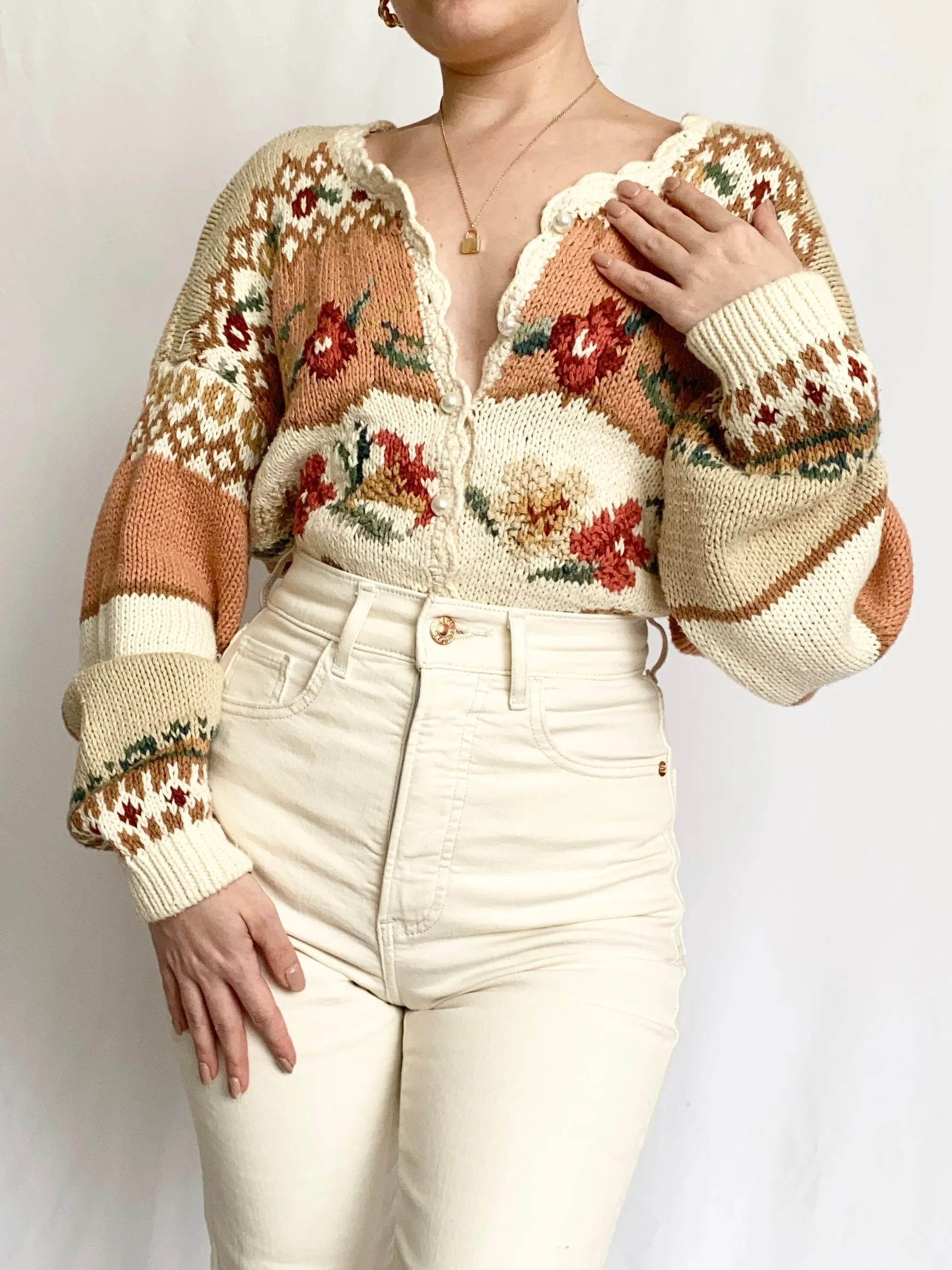 1980s Royal Cottage Cardigan Sweater (M)