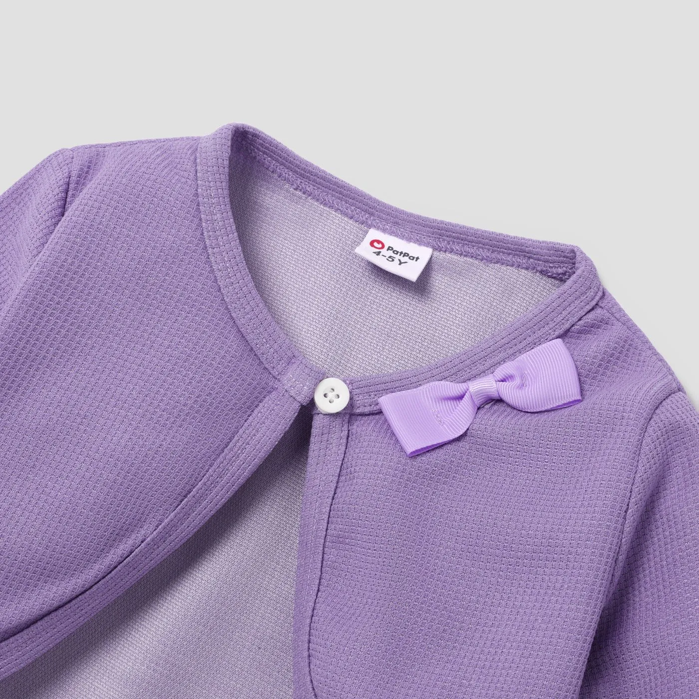 2pcs Kid Girl Floral Print Sleeveless Dress and Long-sleeve Purple Bowknot Design Cardigan Set