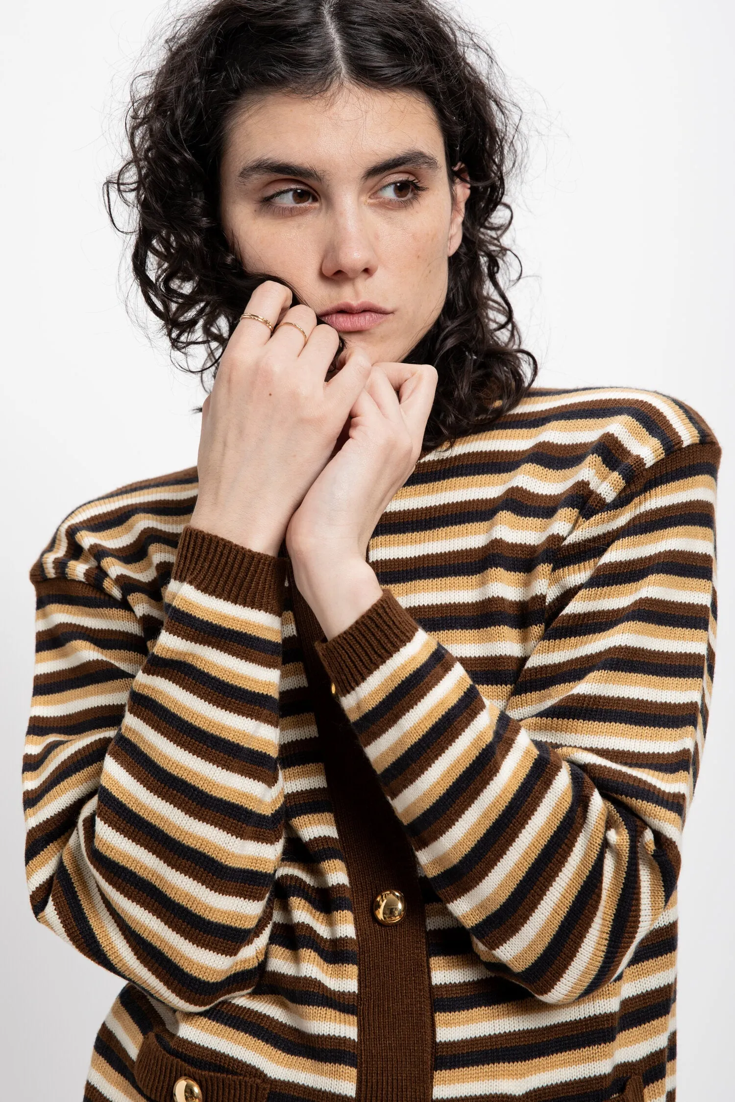 80s Brown Striped Cardigan S