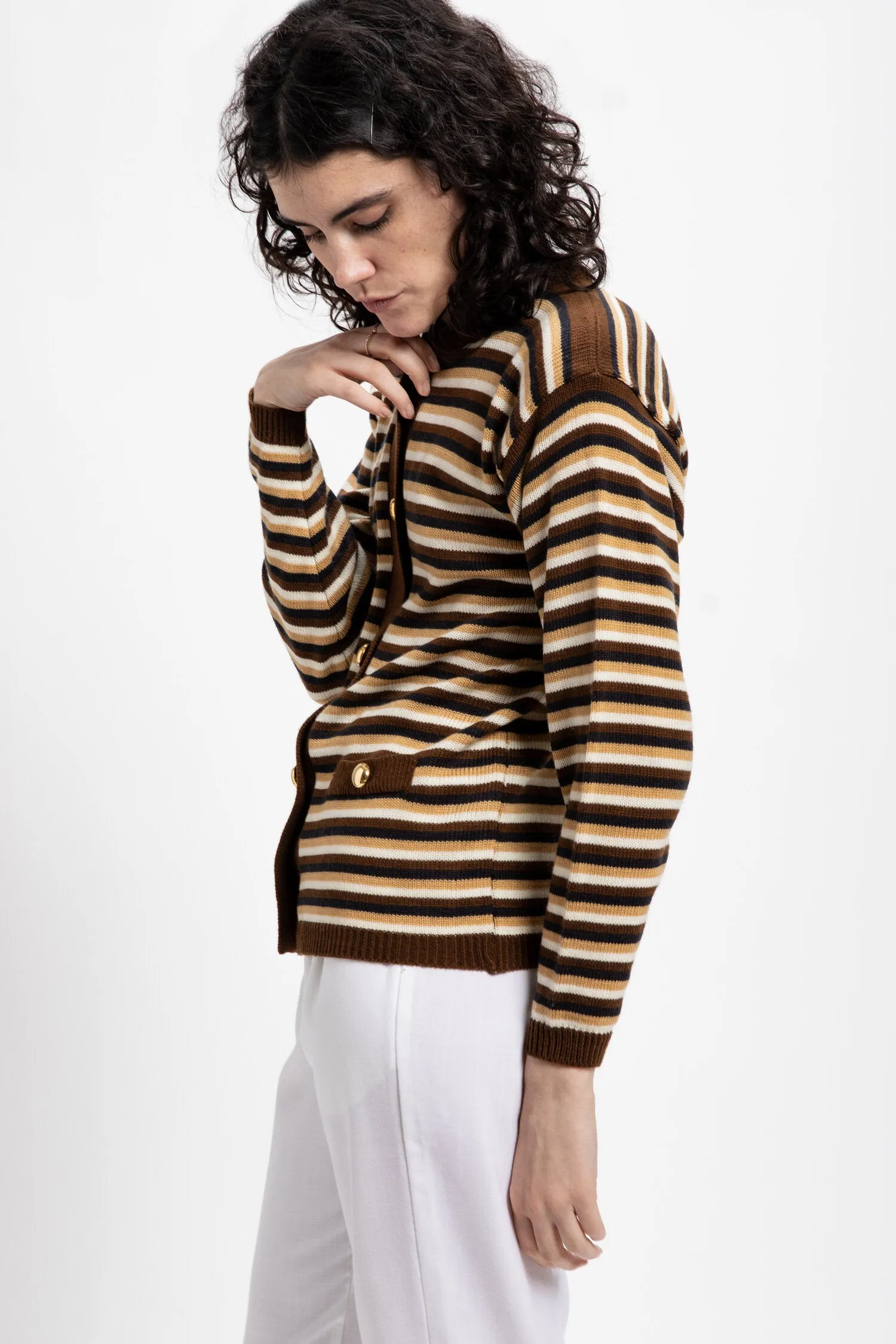80s Brown Striped Cardigan S