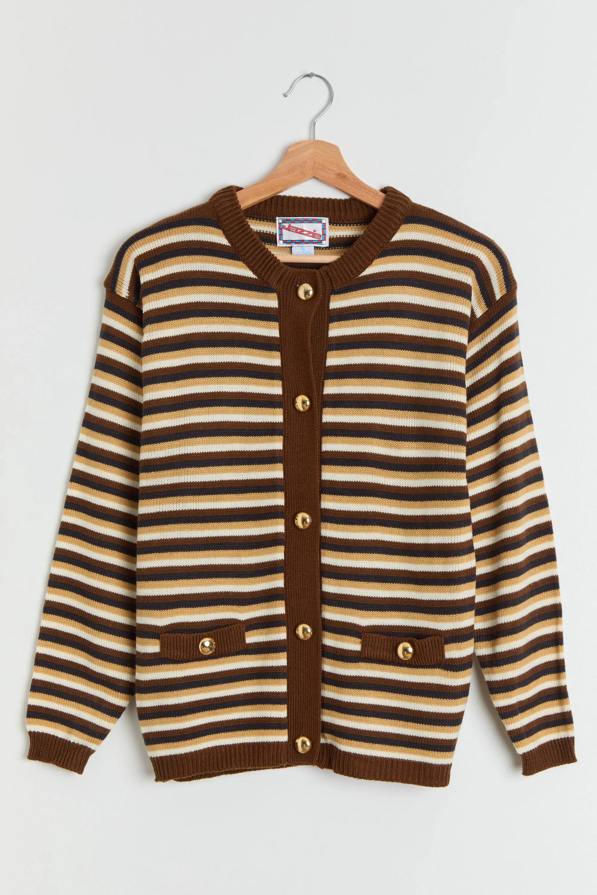 80s Brown Striped Cardigan S