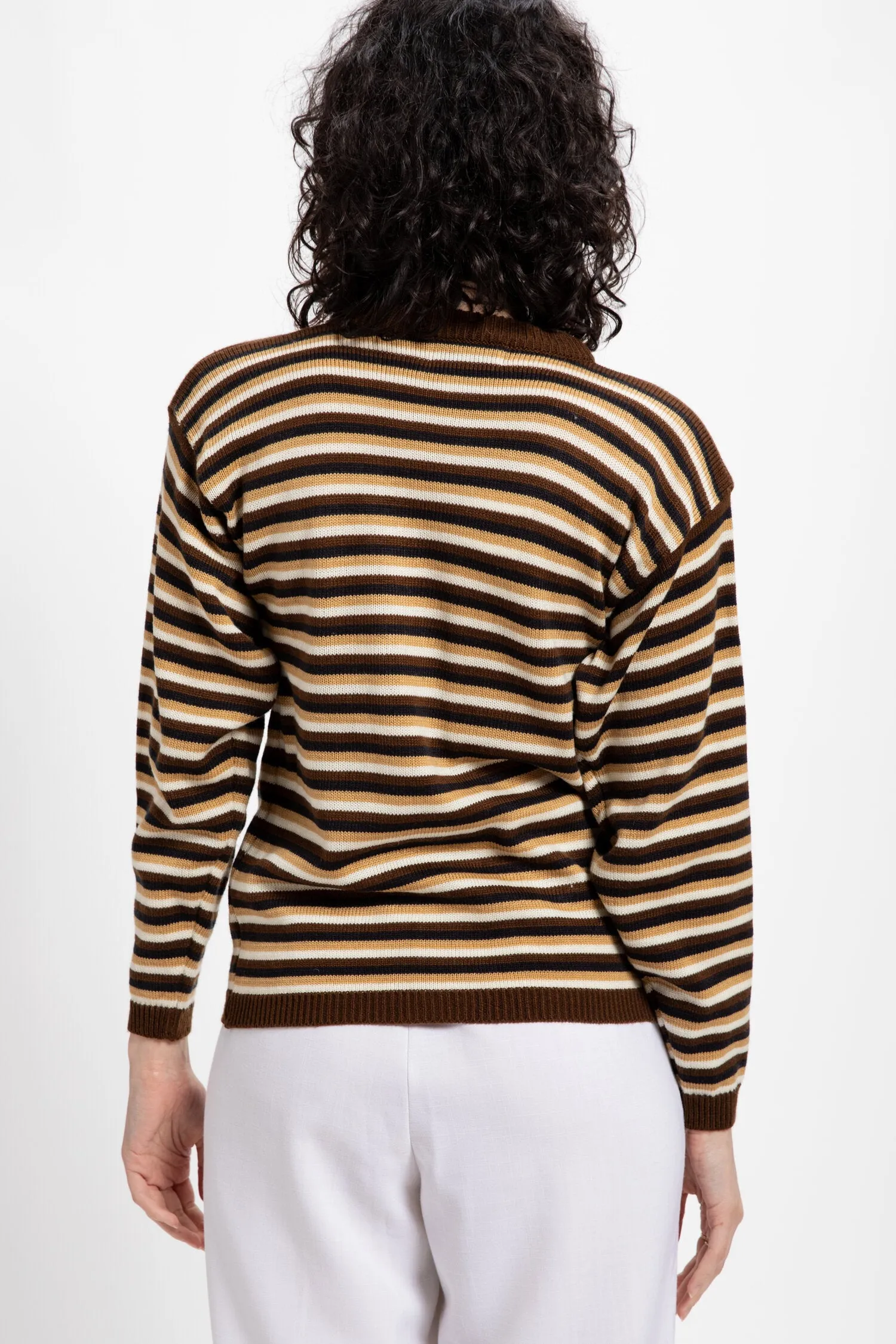 80s Brown Striped Cardigan S