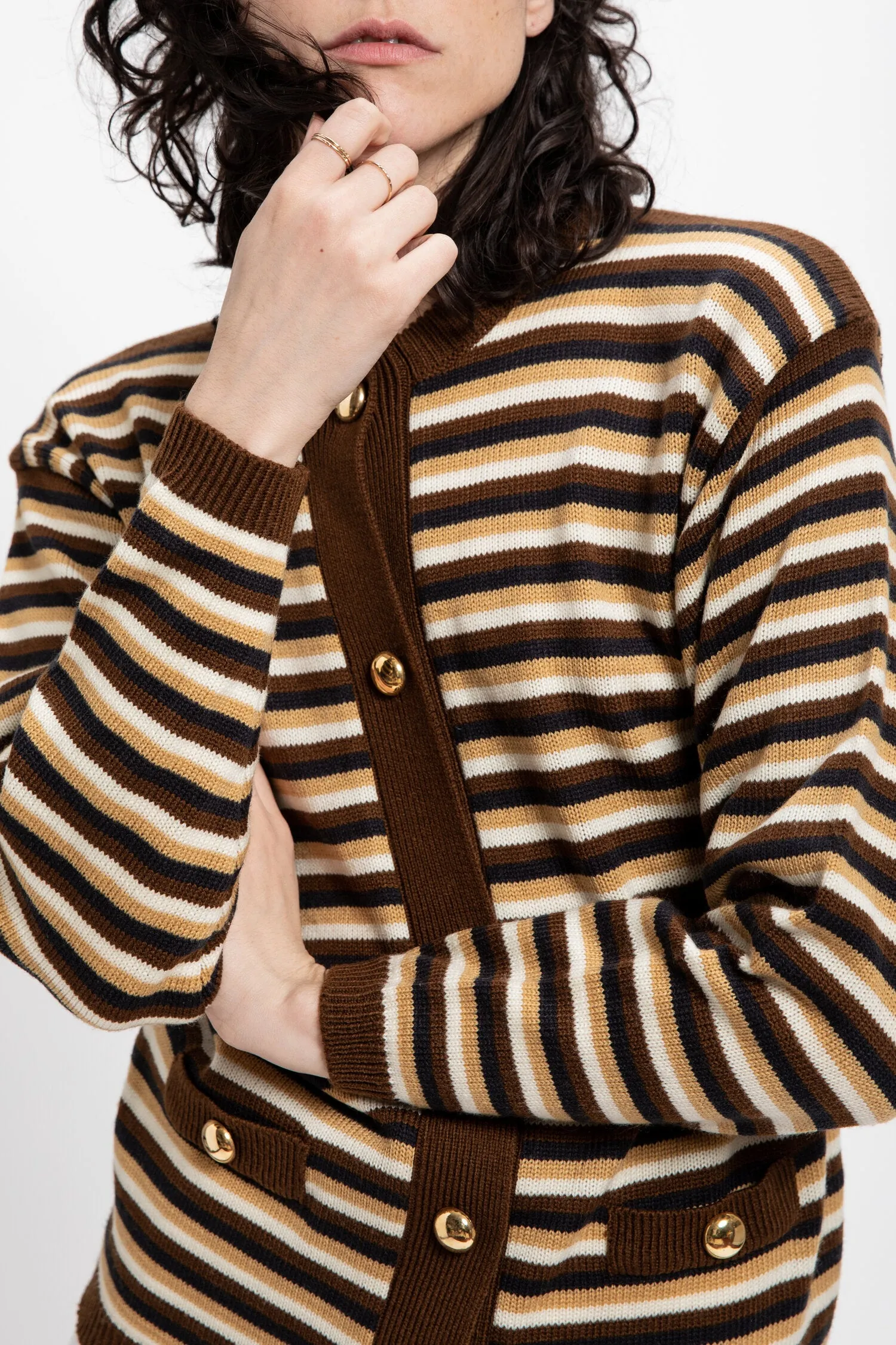 80s Brown Striped Cardigan S
