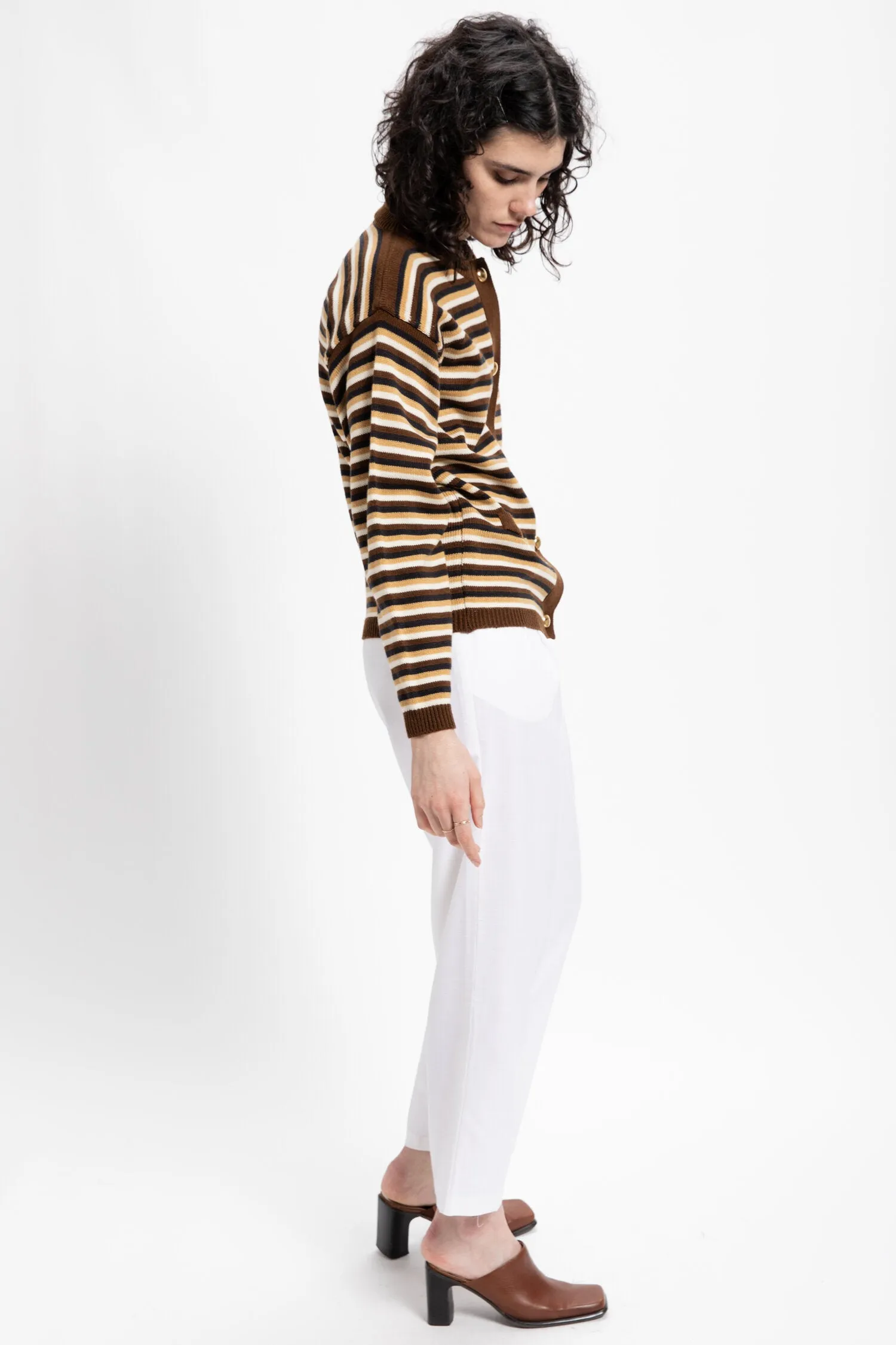 80s Brown Striped Cardigan S