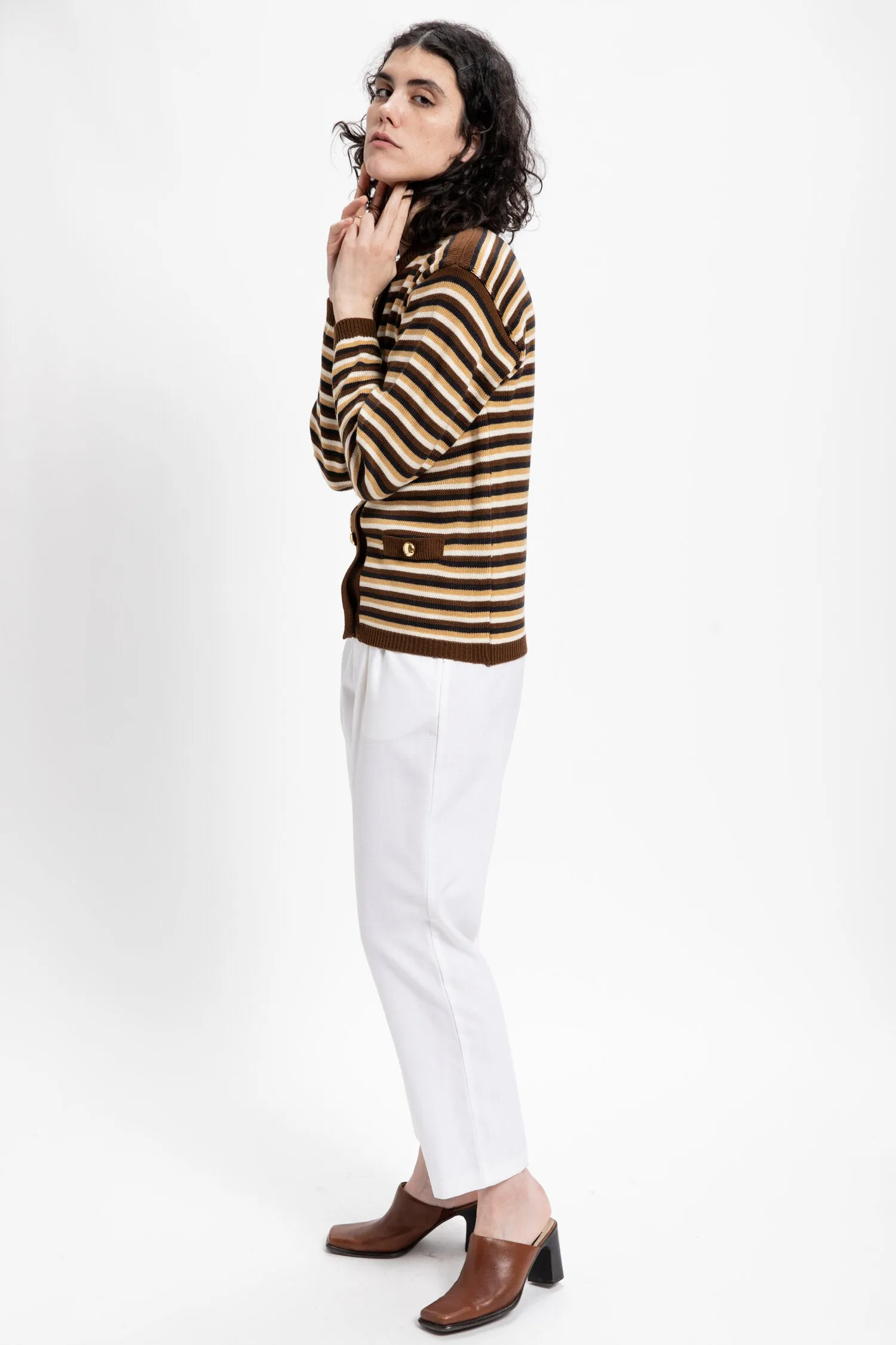 80s Brown Striped Cardigan S