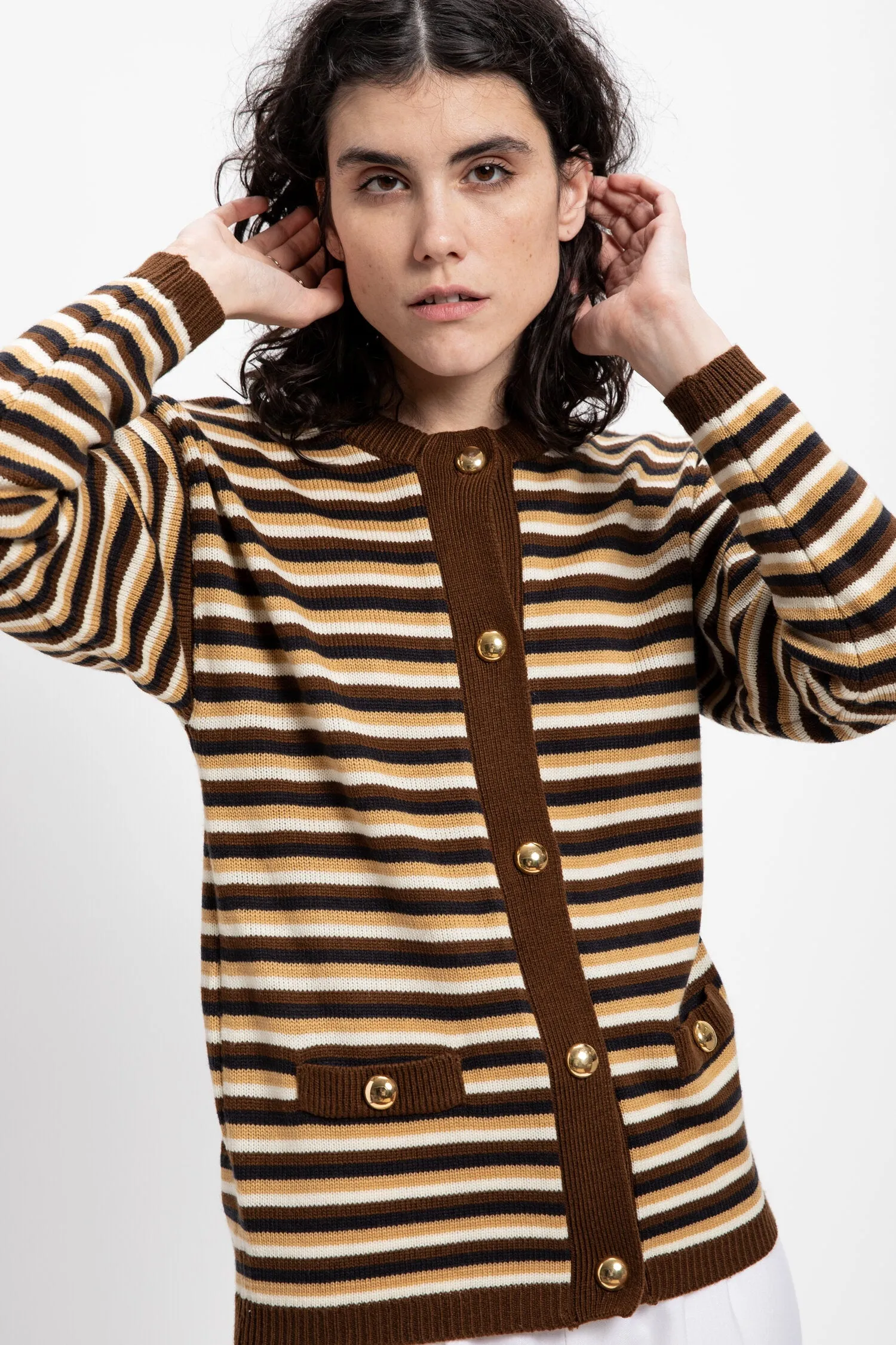 80s Brown Striped Cardigan S