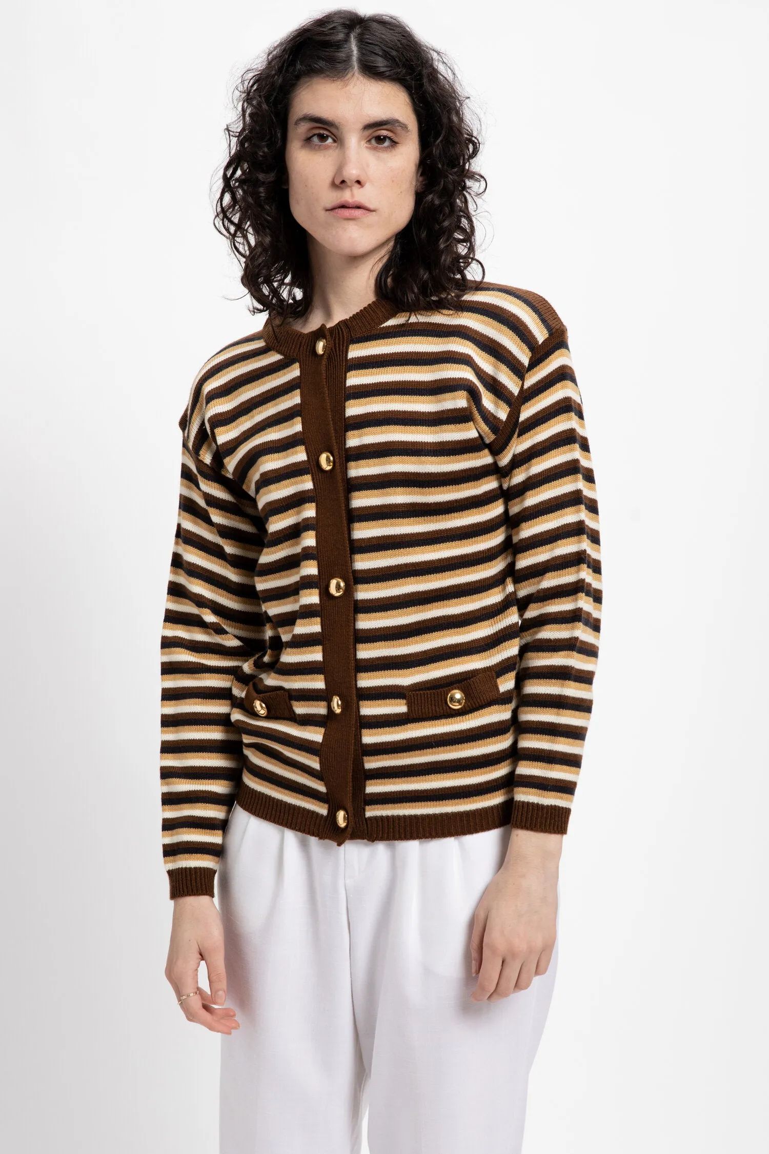 80s Brown Striped Cardigan S