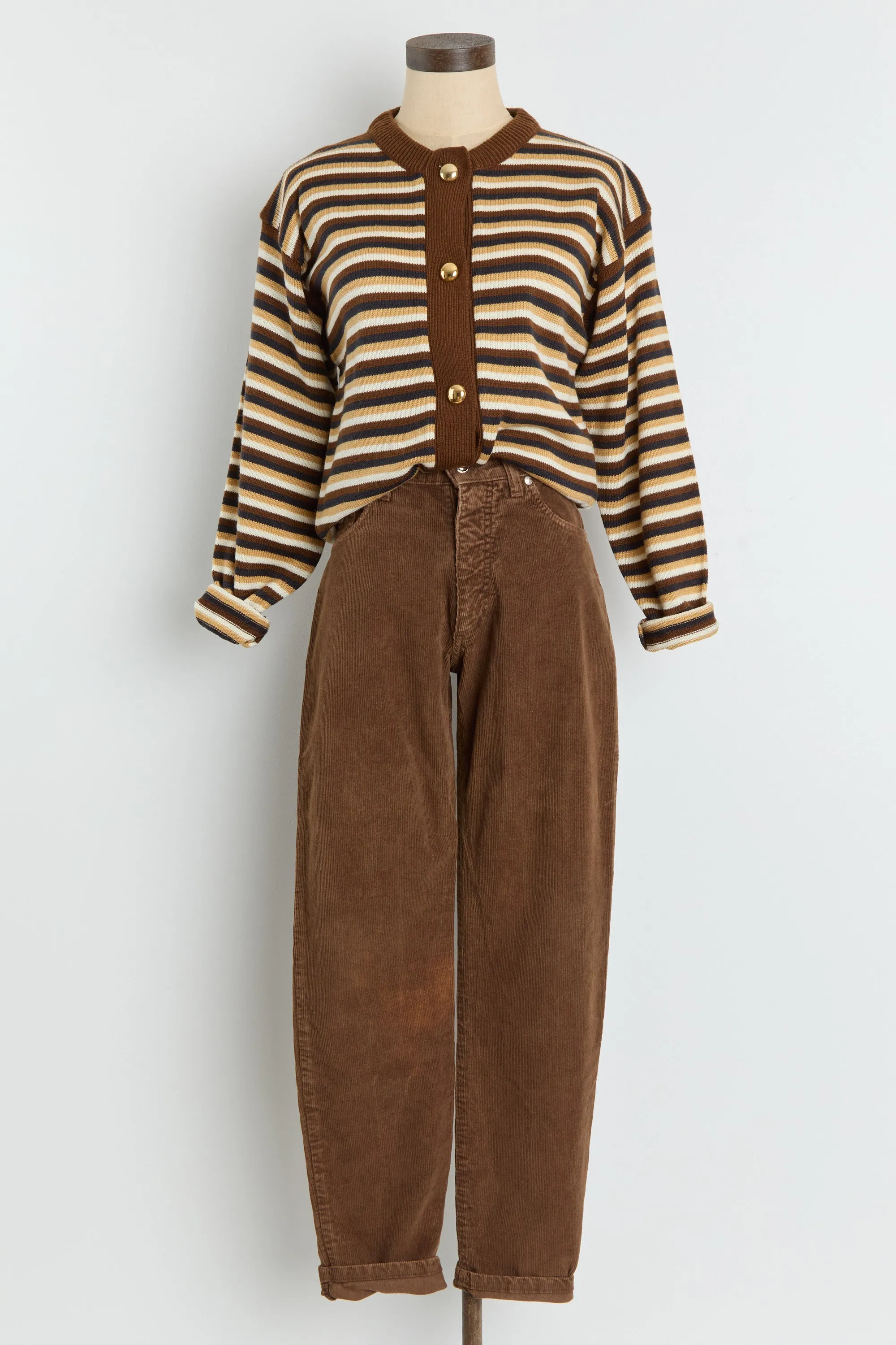 80s Brown Striped Cardigan S