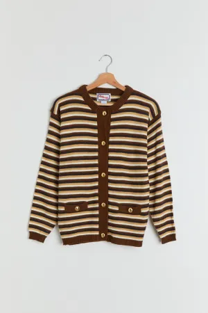 80s Brown Striped Cardigan S