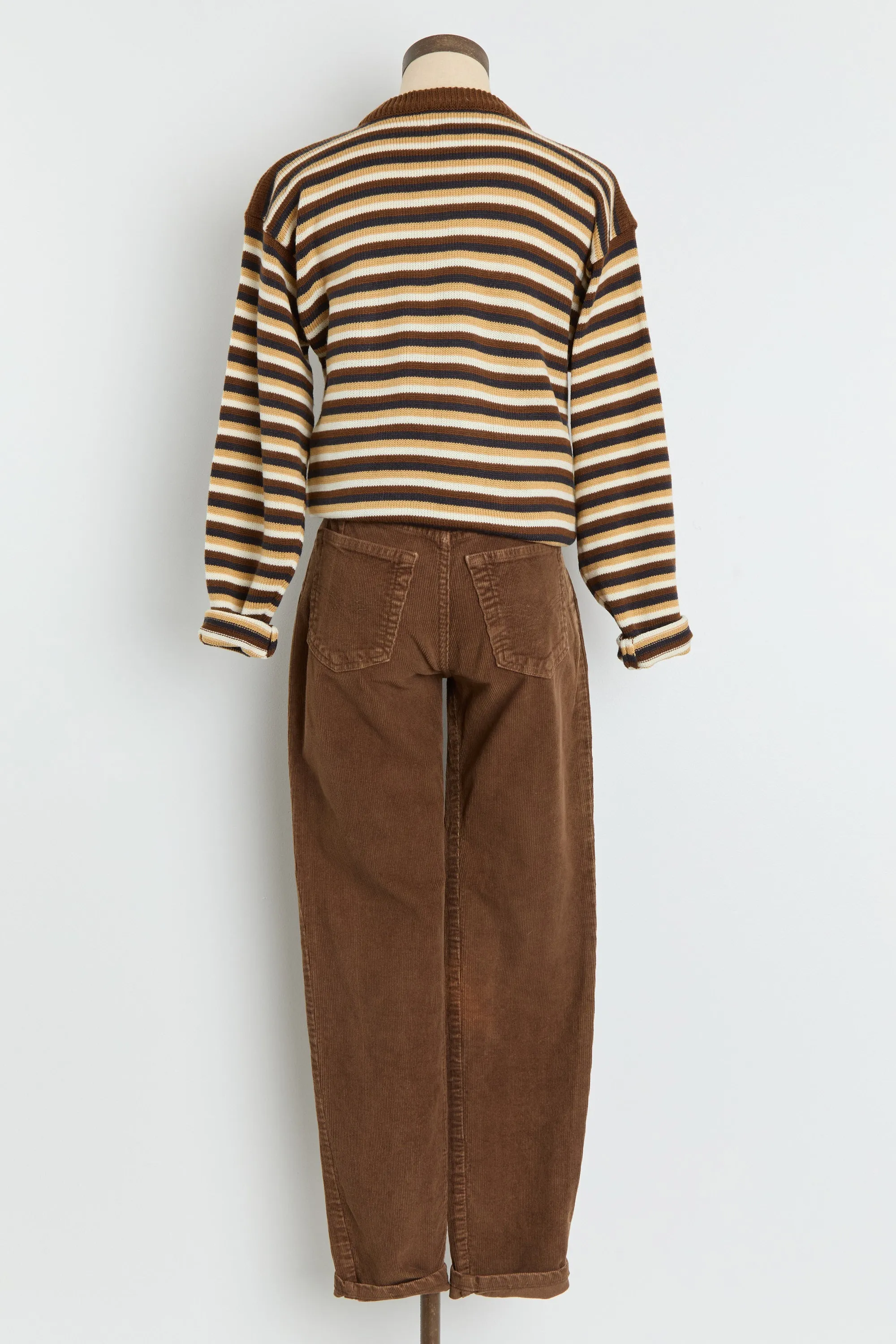 80s Brown Striped Cardigan S