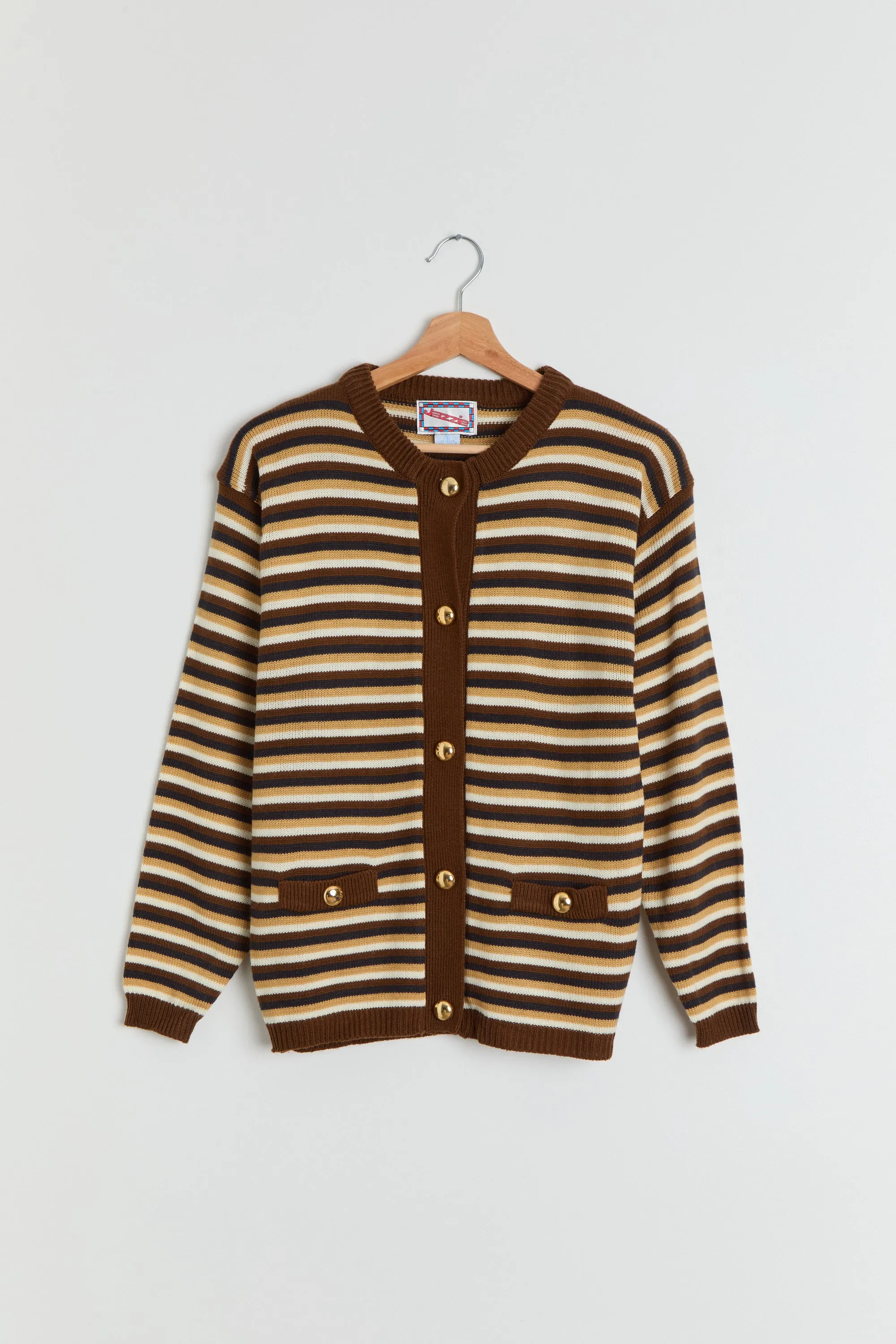 80s Brown Striped Cardigan S