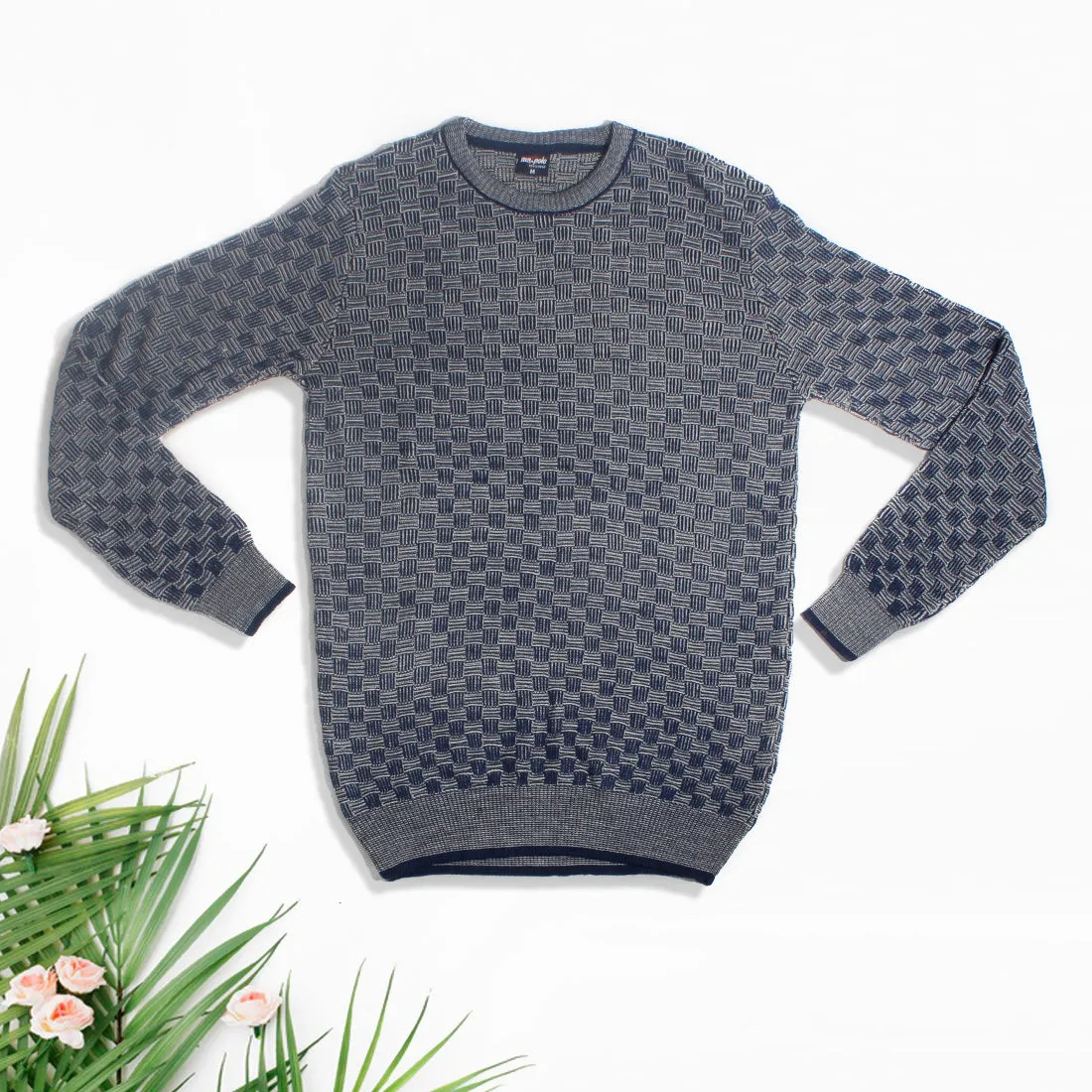 acrylic Men’s Round Neck Full Sleeve Color blue Winter T Shirt -7914