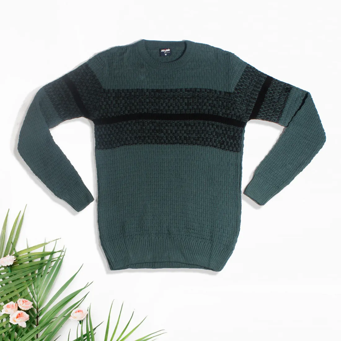 acrylic Men’s Round Neck Full Sleeve Color green Winter T Shirt -7925