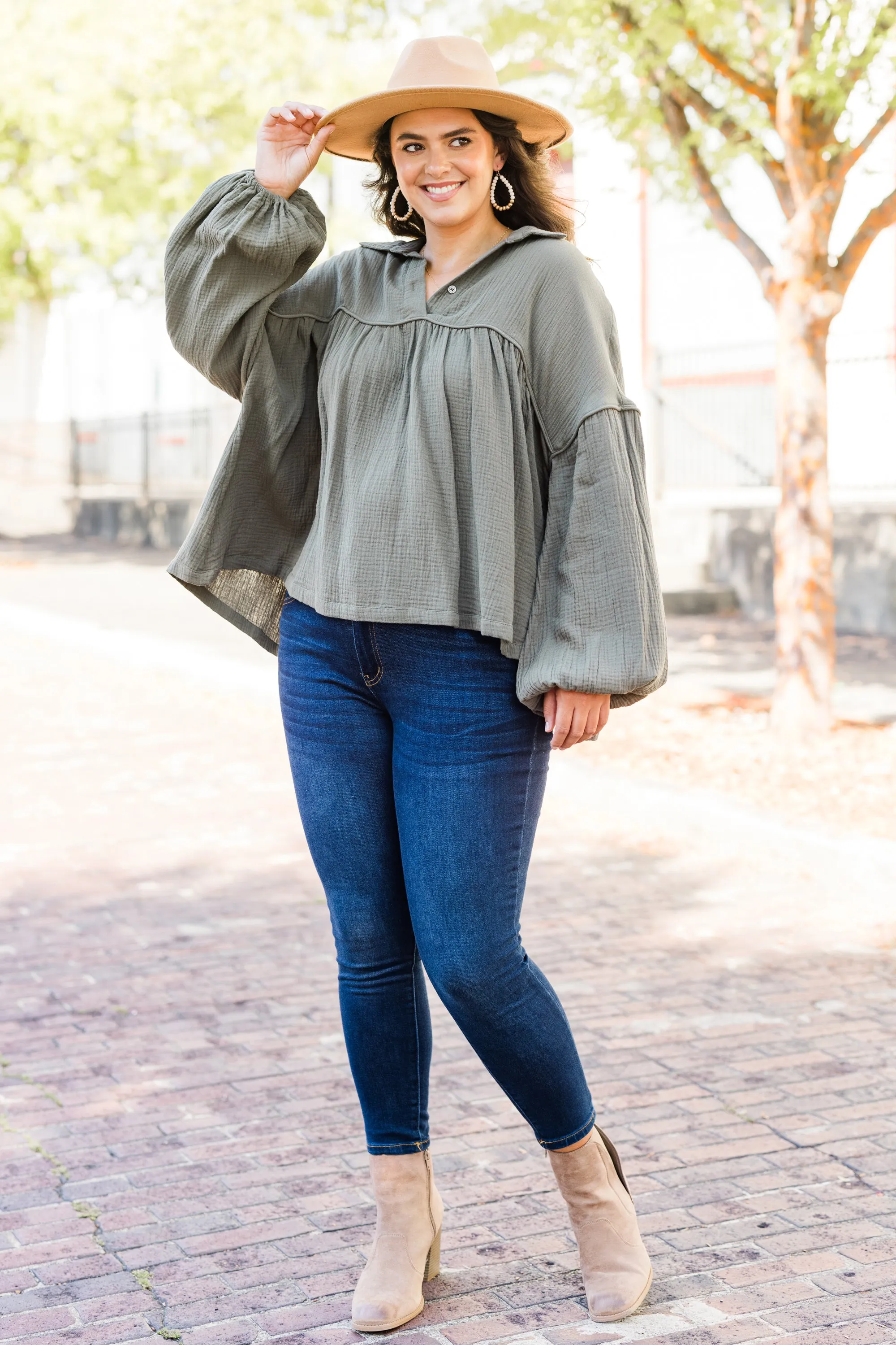 Actions Speak Louder Top, Olive Green