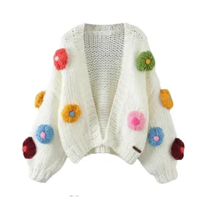 Aesthetic 3D Flower Slouchy Knitted Cardigan