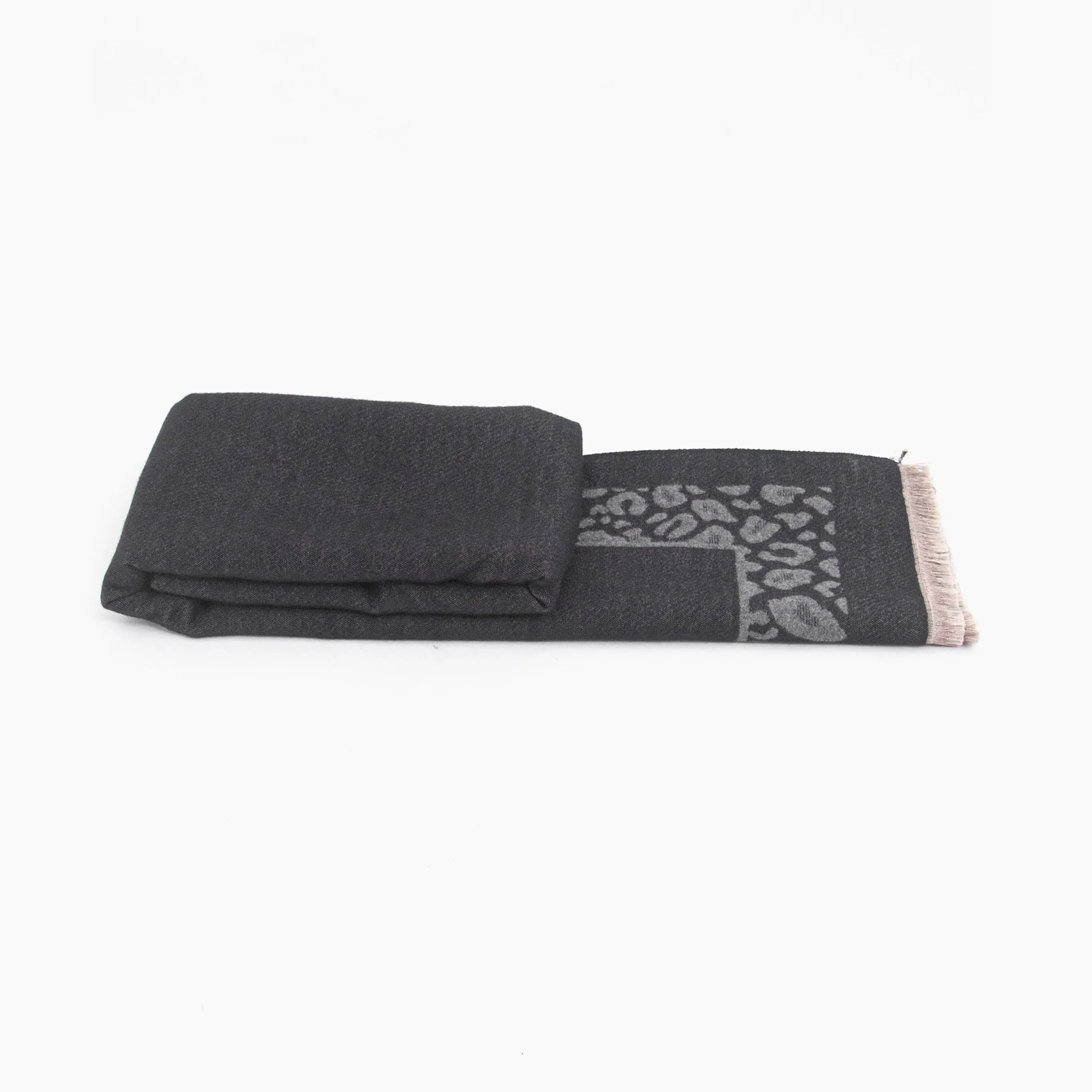 Aga Heavyweight Scarf - Black/Grey, Leopard Border