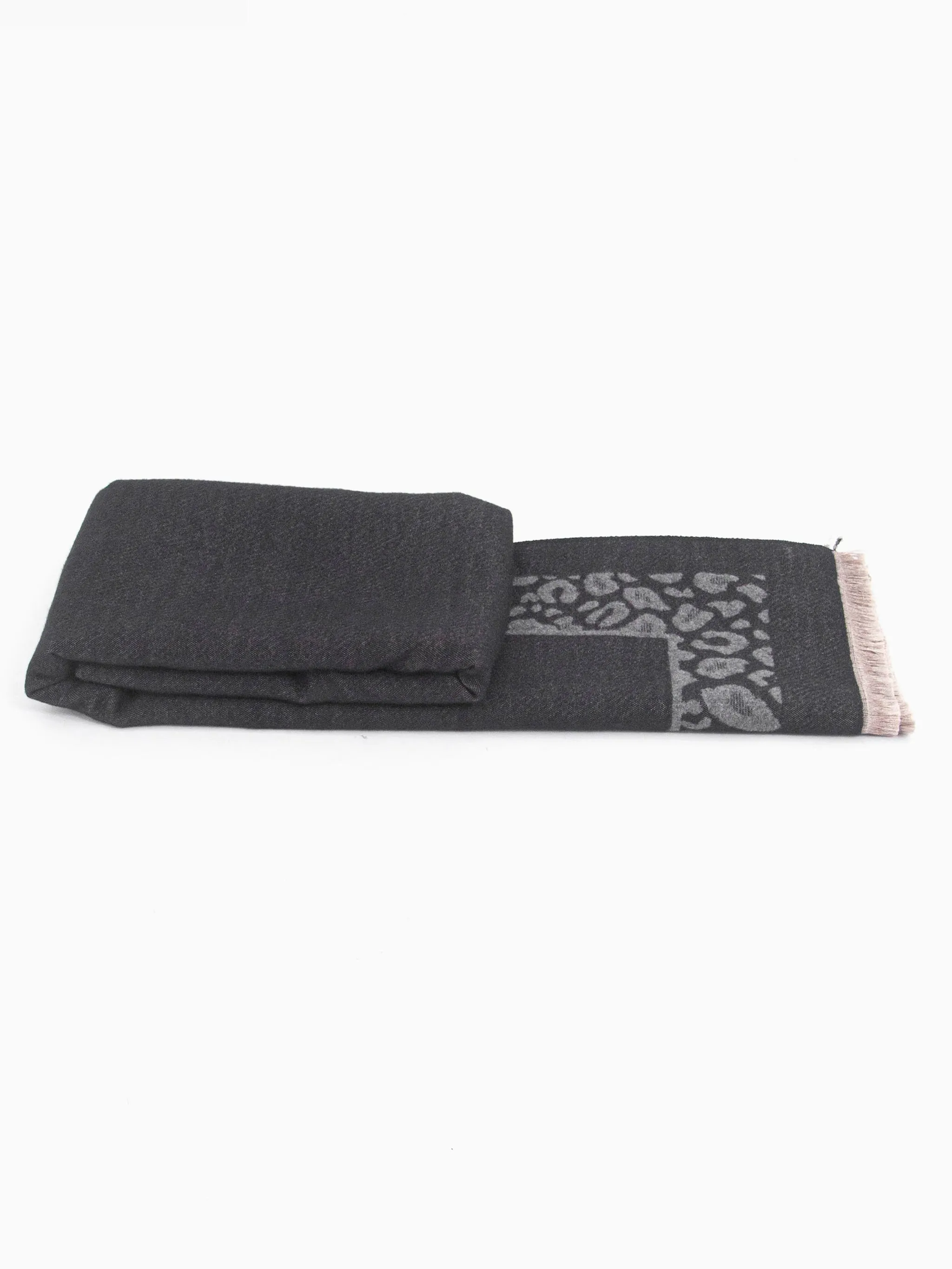 Aga Heavyweight Scarf - Black/Grey, Leopard Border