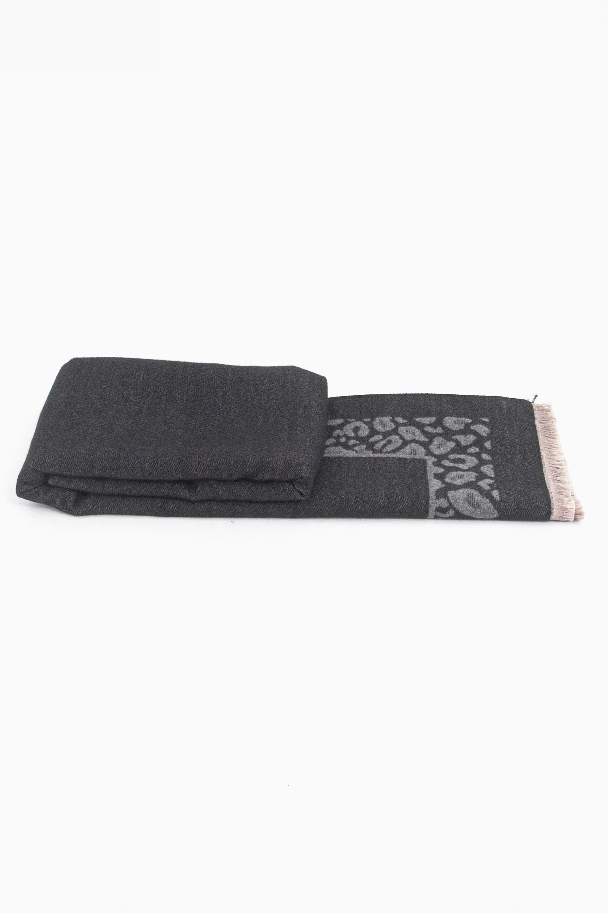 Aga Heavyweight Scarf - Black/Grey, Leopard Border