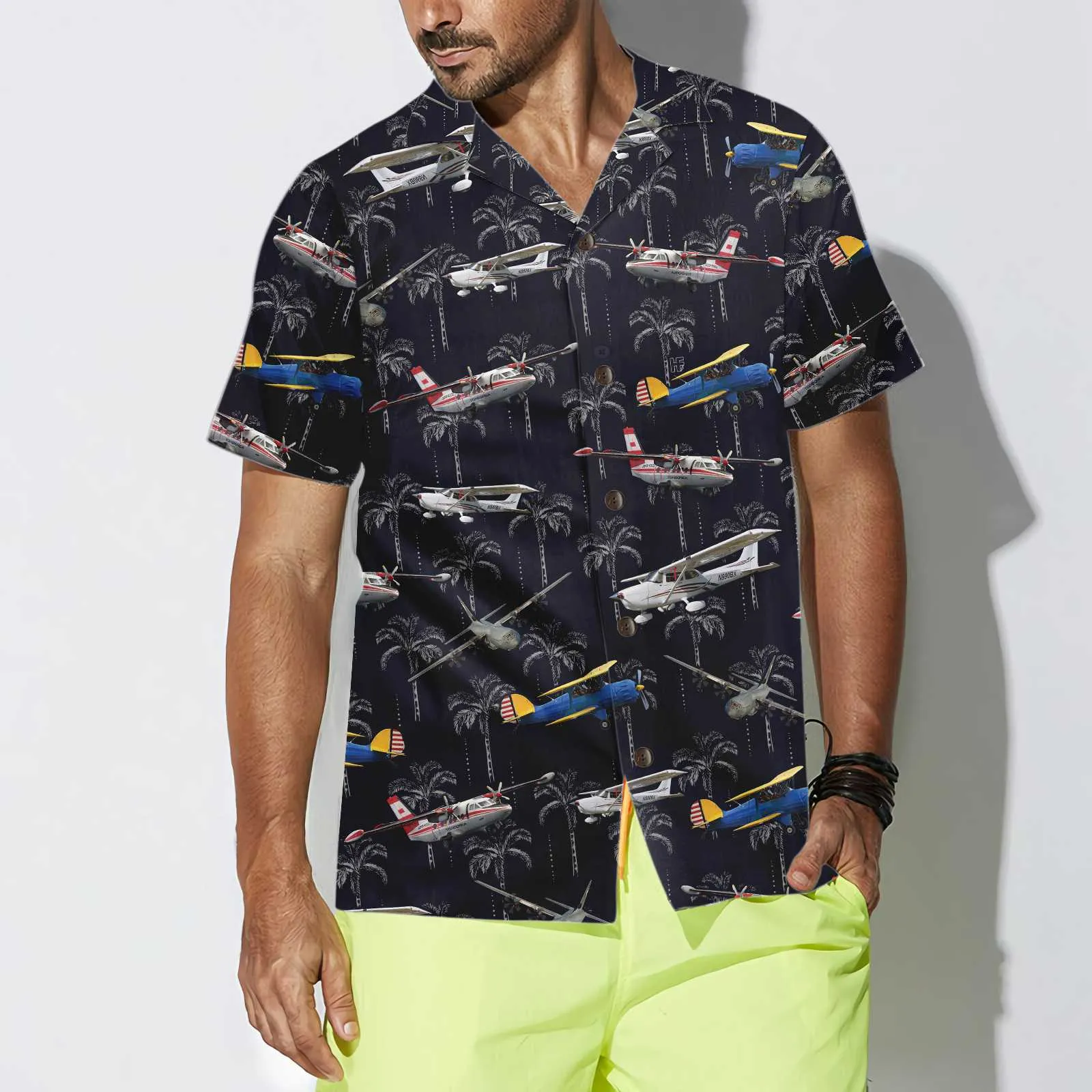 Aircraft On Coconut Forest Hawaiian Shirt, Tropical Aircraft Aviation Shirt For Men