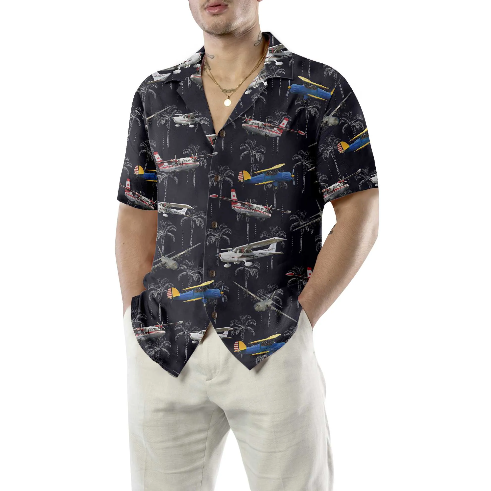 Aircraft On Coconut Forest Hawaiian Shirt, Tropical Aircraft Aviation Shirt For Men