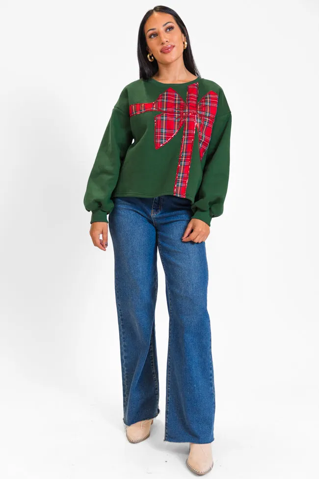 All Tied Up Green Plaid Bow Sweatshirt FINAL SALE