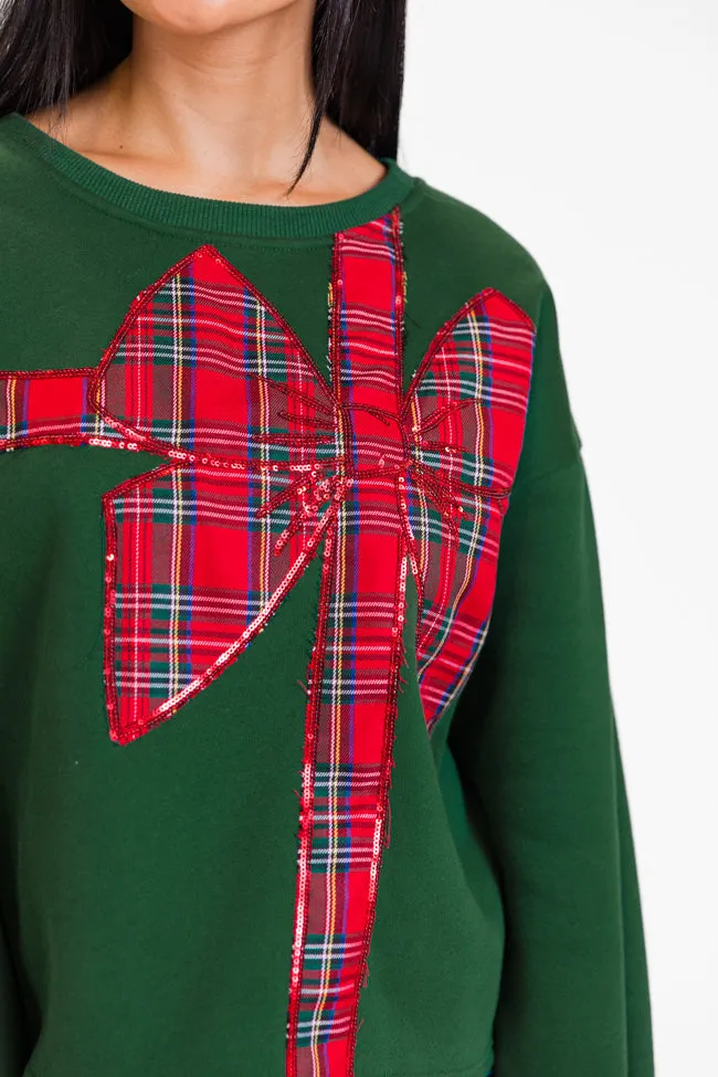 All Tied Up Green Plaid Bow Sweatshirt FINAL SALE