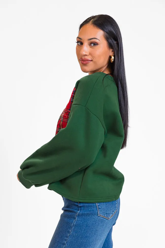 All Tied Up Green Plaid Bow Sweatshirt FINAL SALE
