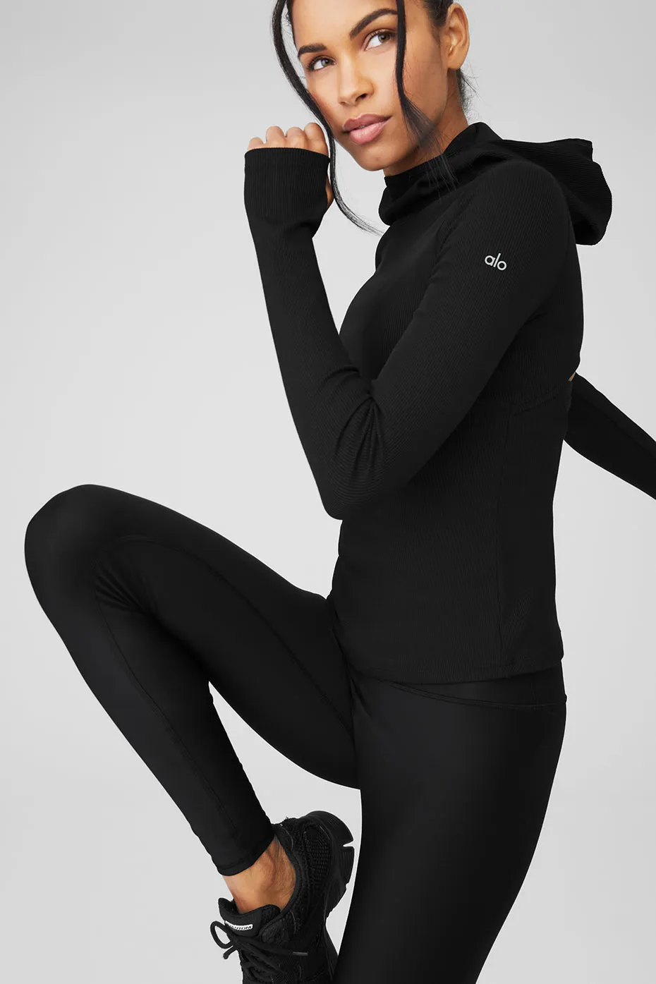 Alosoft Ribbed Frontrunner Long Sleeve - Black