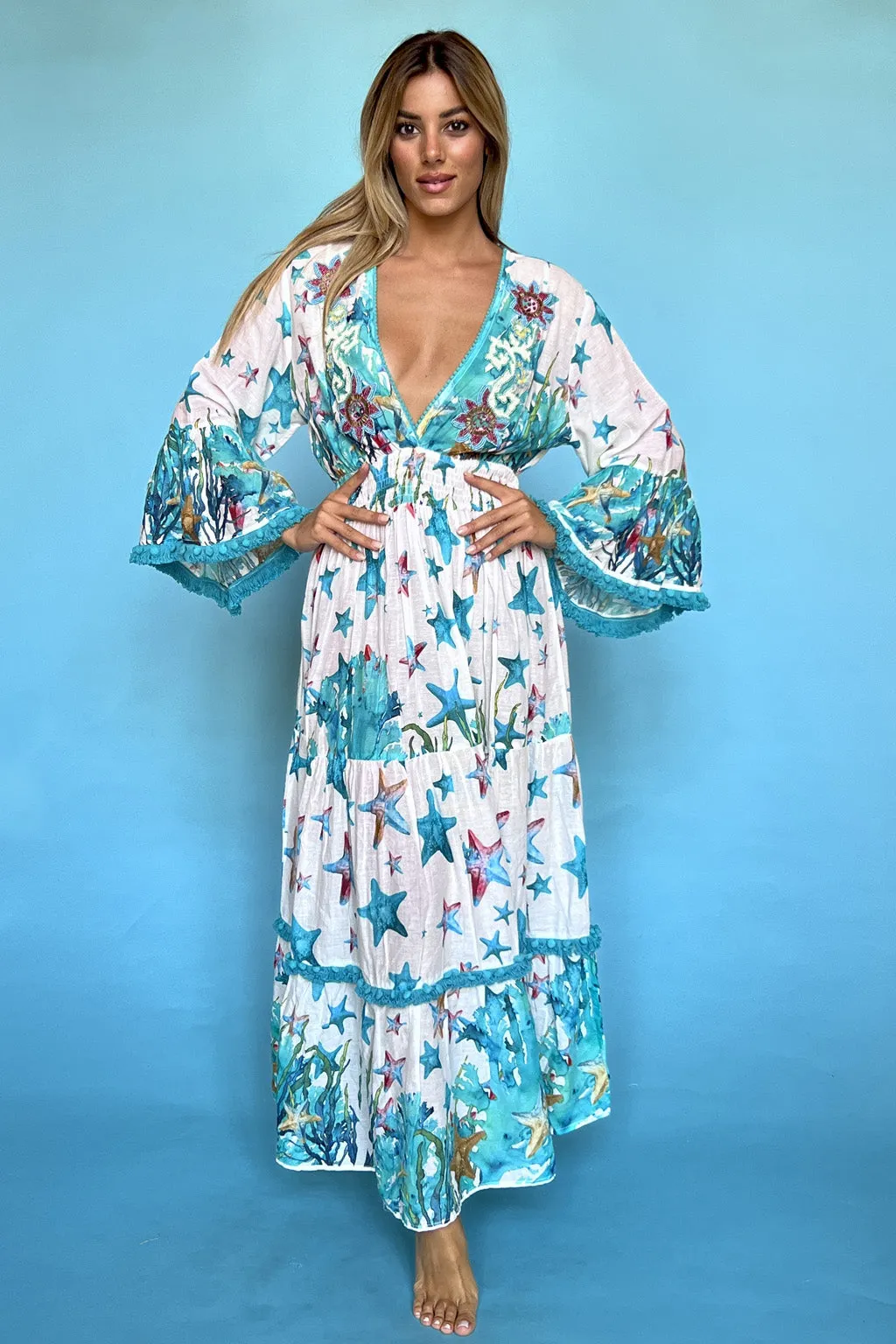 ANTICA ITALIA Oceanic Dreams Cotton Maxi Dress