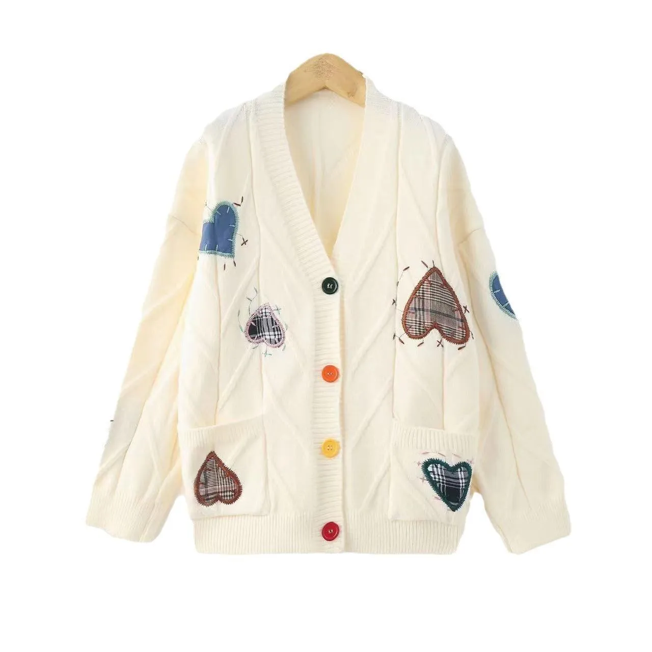 Autumn and Winter Loose Love Embroidery Knit Cardigan