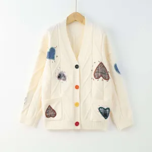 Autumn and Winter Loose Love Embroidery Knit Cardigan