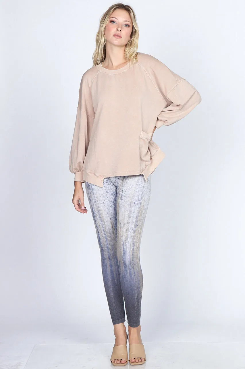 B4292EA High Waist Full Length Legging Distressed Streaks - Denim