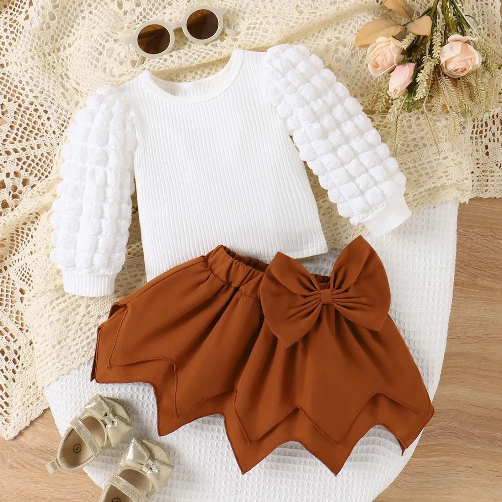 Baby Girl Cute White Top and Skirt Set