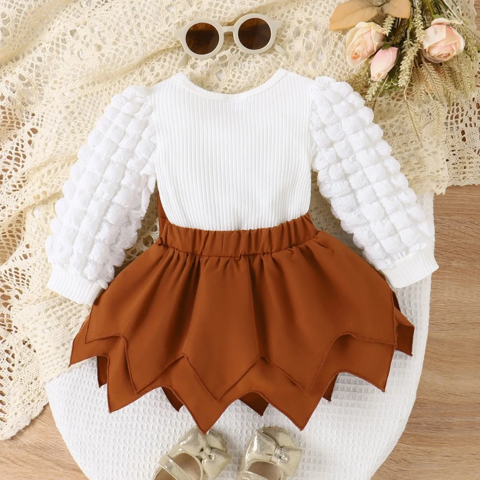 Baby Girl Cute White Top and Skirt Set