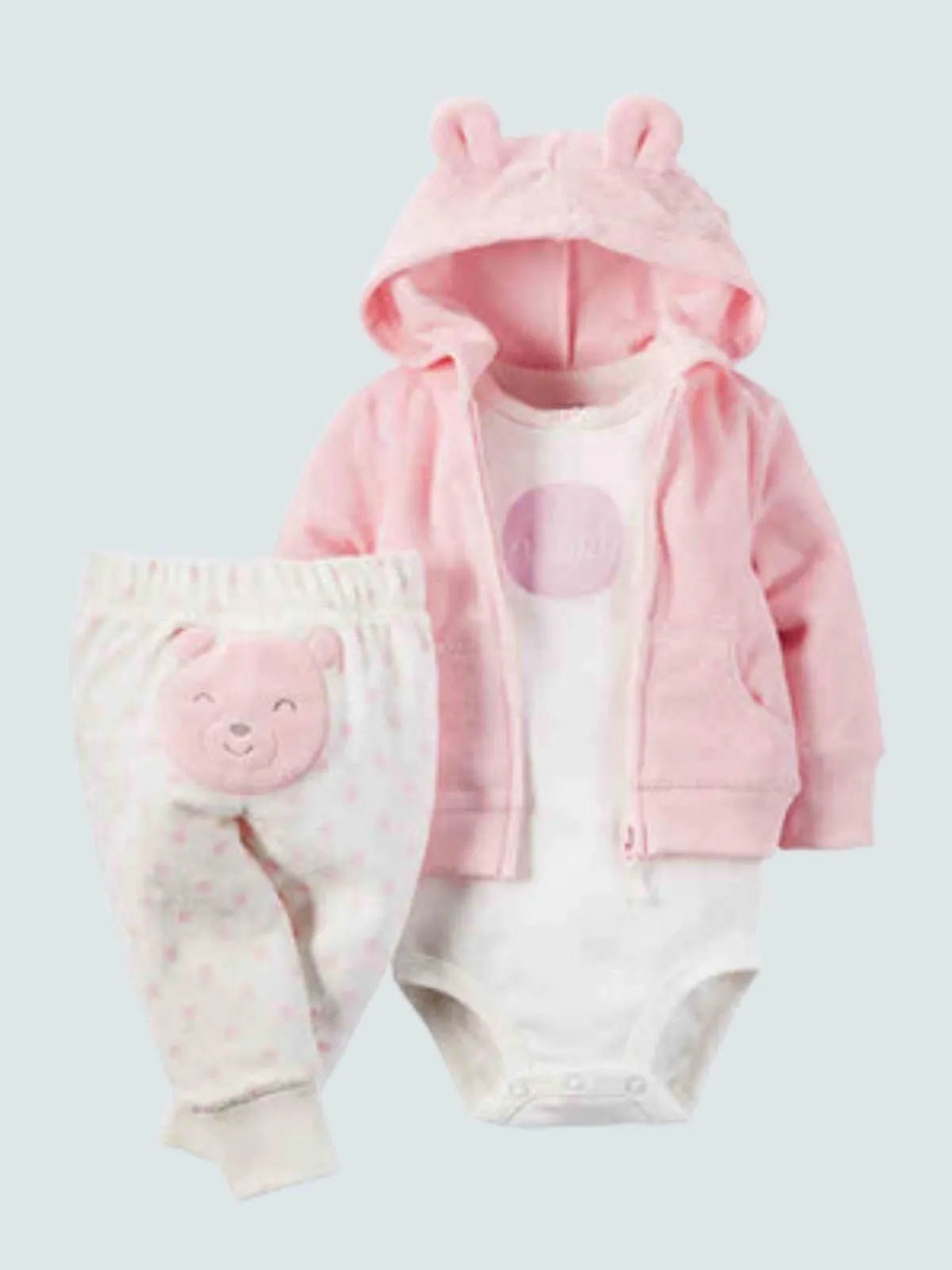 Baby Happy Bear Bottom Hooded Jacket, Onesie, And Legging Set