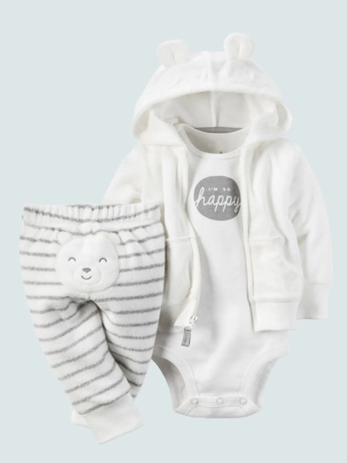 Baby Happy Bear Bottom Hooded Jacket, Onesie, And Legging Set