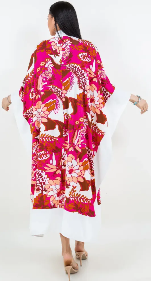 Barbie Pink Floral Caftan Top or Dress Boho Hippie Chic  Sml-6x