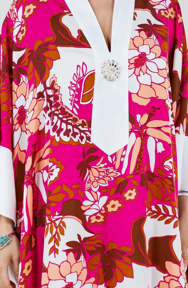Barbie Pink Floral Caftan Top or Dress Boho Hippie Chic  Sml-6x