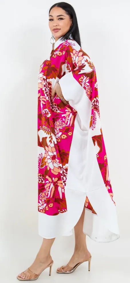Barbie Pink Floral Caftan Top or Dress Boho Hippie Chic  Sml-6x