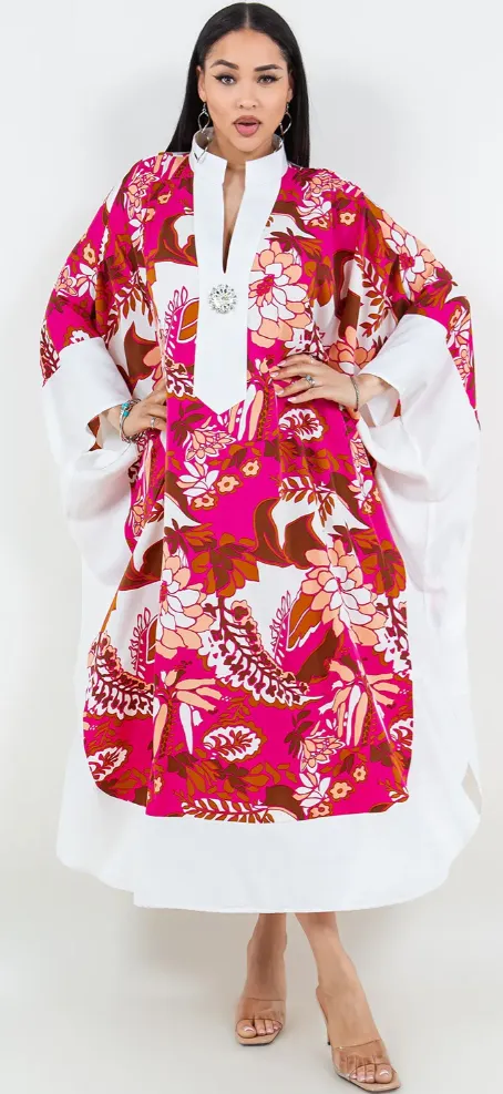 Barbie Pink Floral Caftan Top or Dress Boho Hippie Chic  Sml-6x