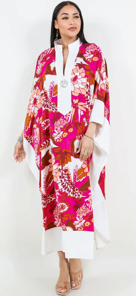 Barbie Pink Floral Caftan Top or Dress Boho Hippie Chic  Sml-6x