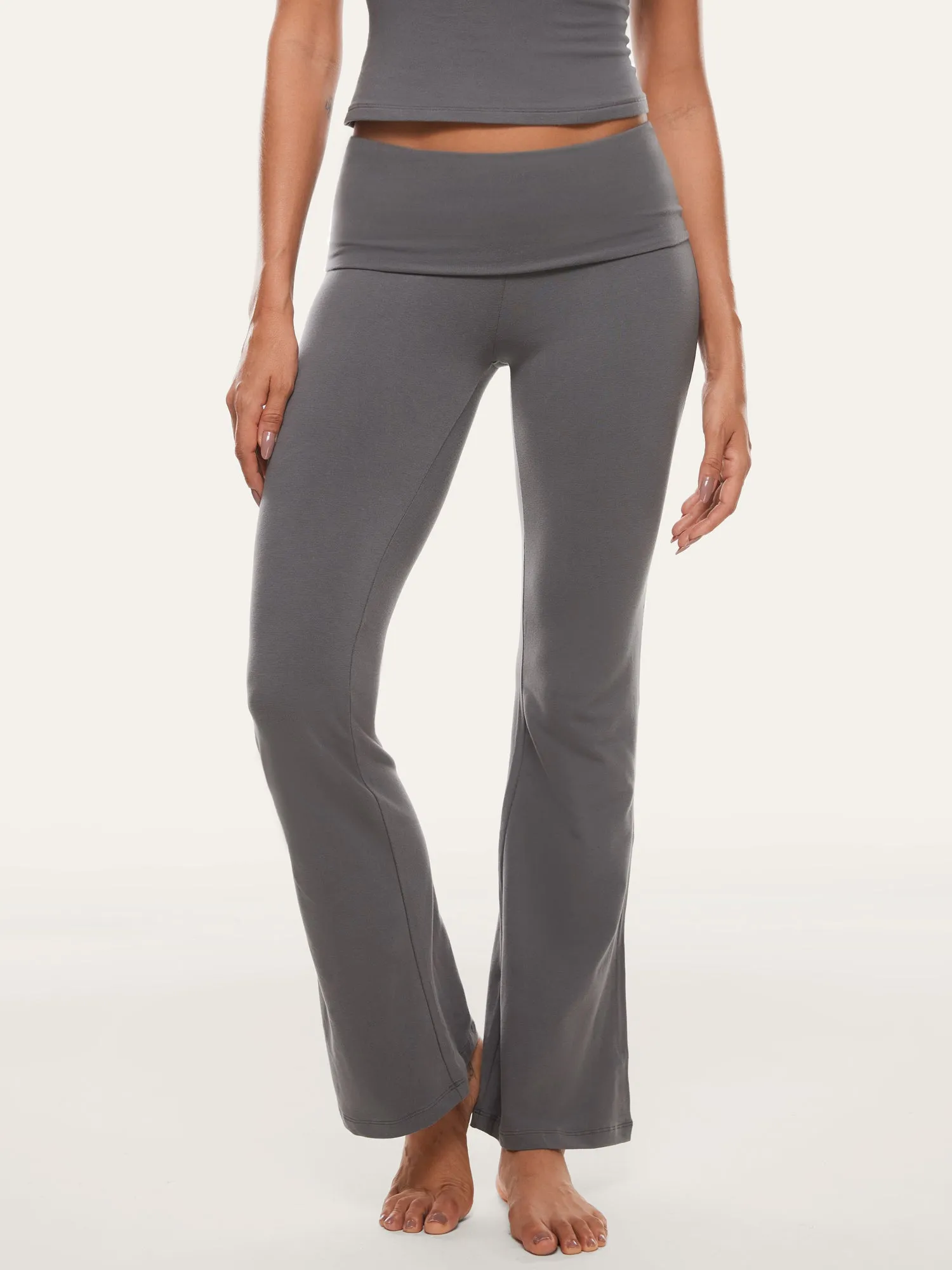 Basic Cotton Fold Over Flared Leggings