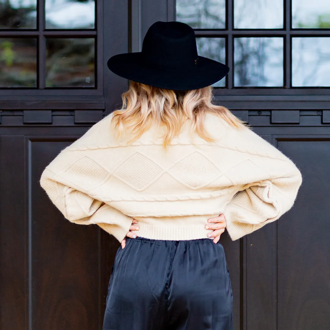 Beige Cable Crop Sweater