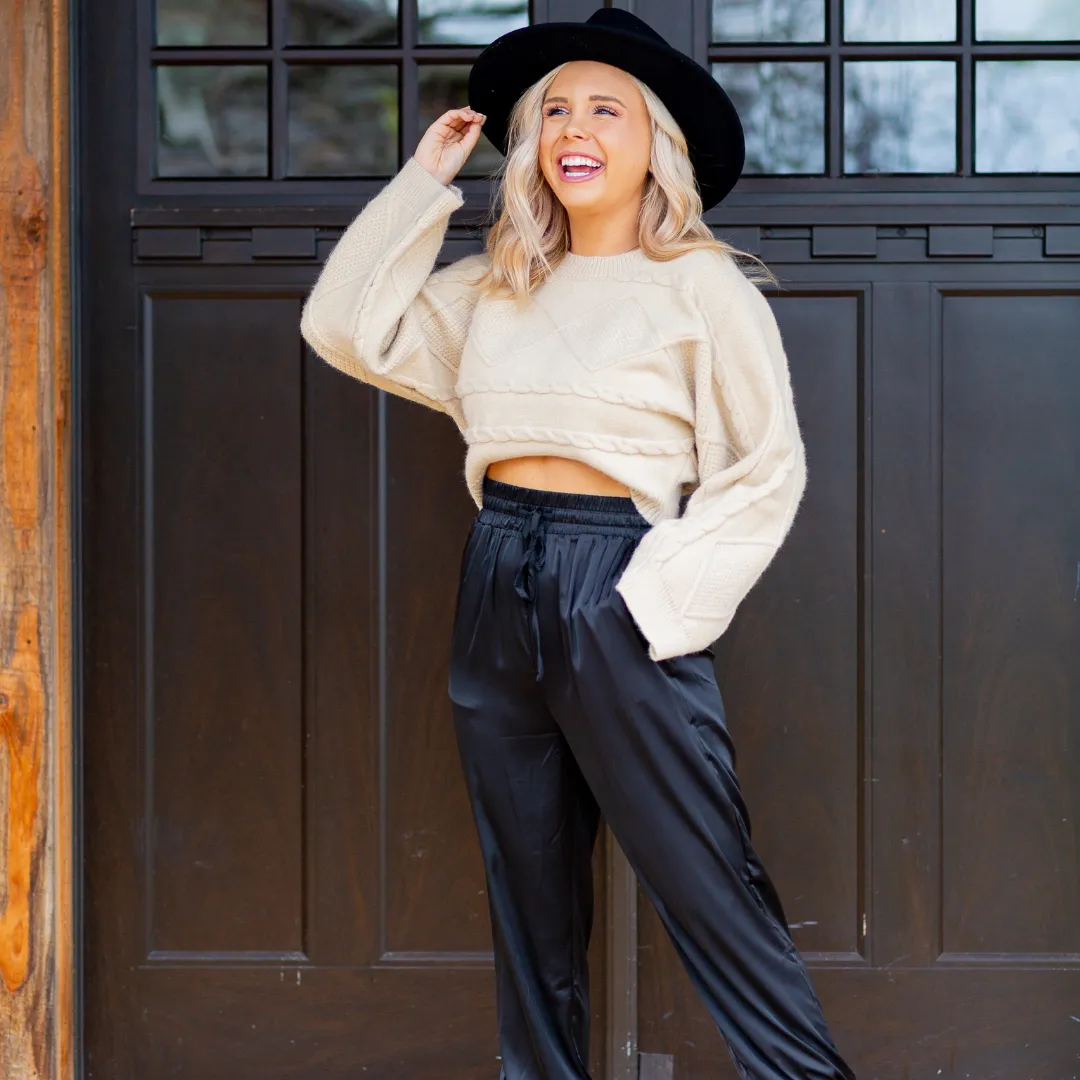 Beige Cable Crop Sweater