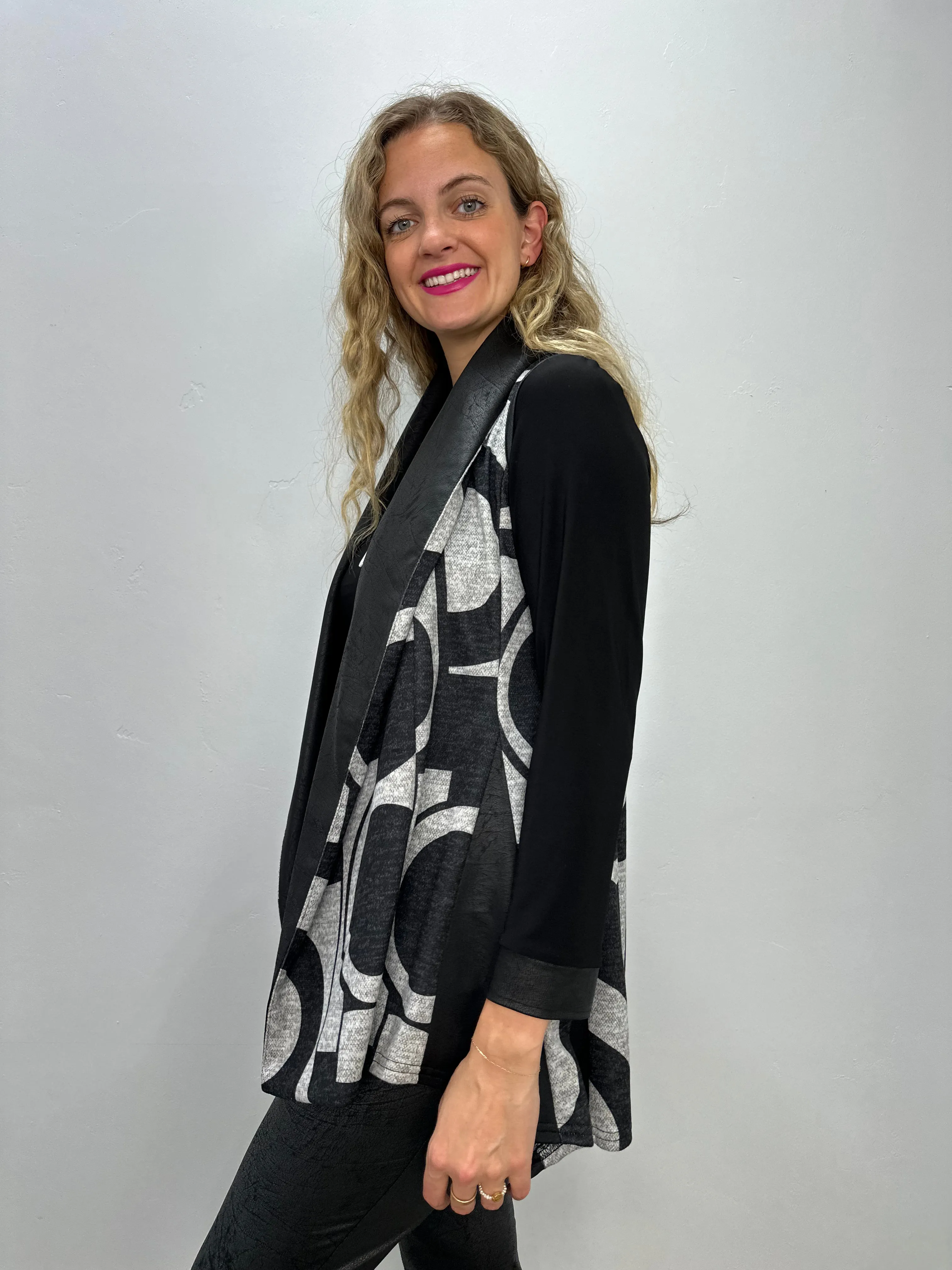 Black & Gray Sleeveless Vest with Zipper Accent