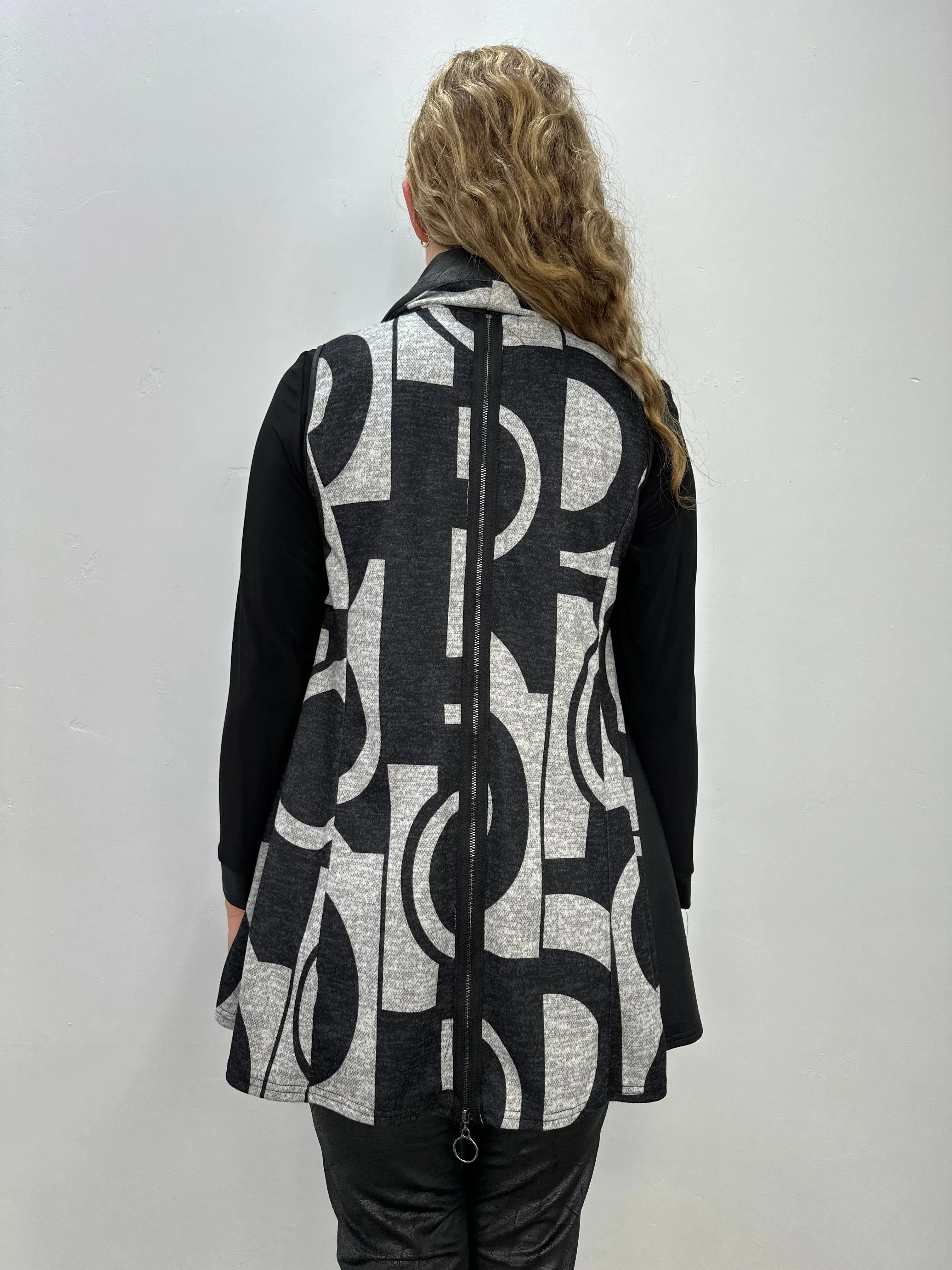 Black & Gray Sleeveless Vest with Zipper Accent