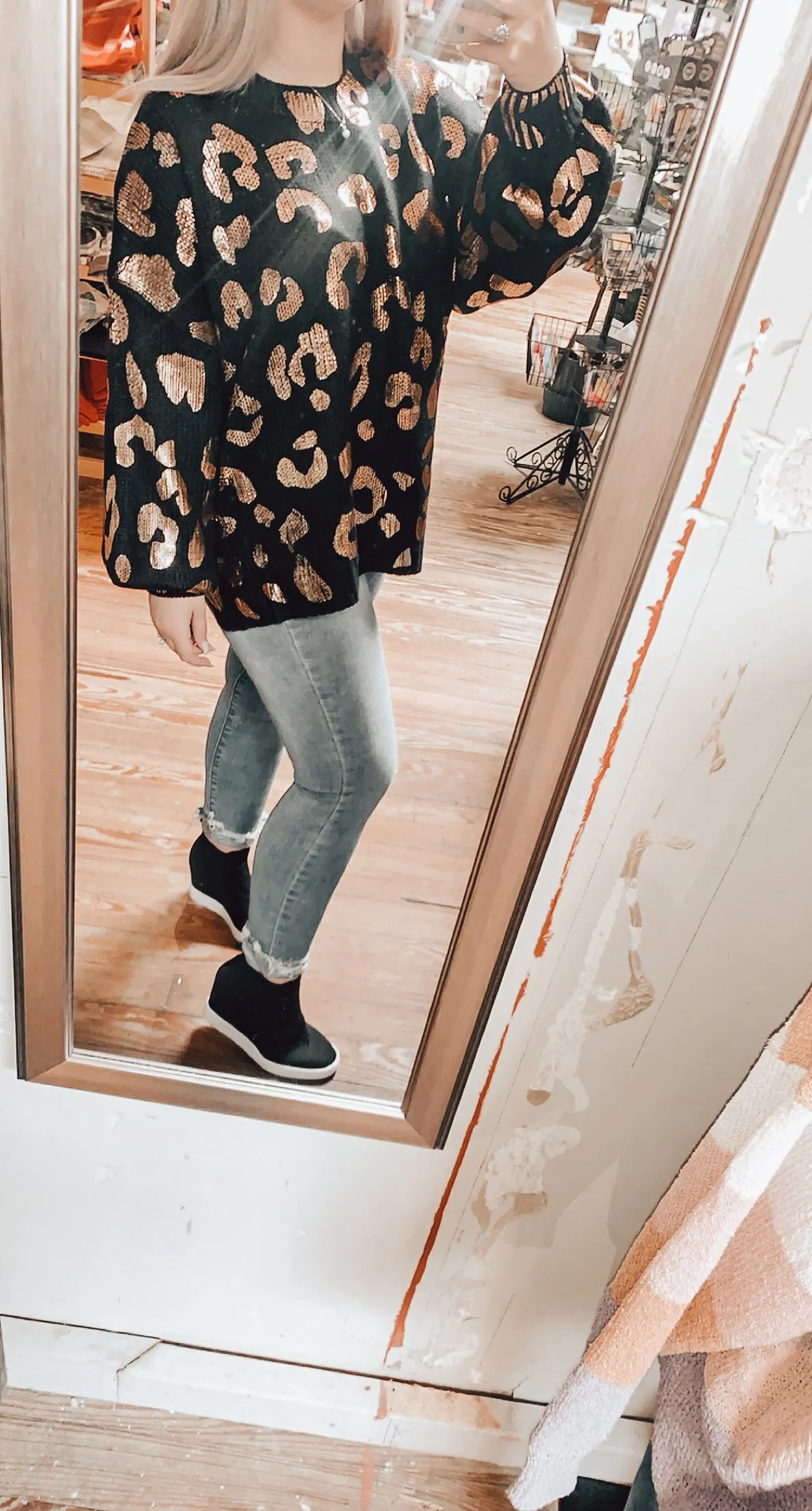Black & Metallic Leopard Sweater