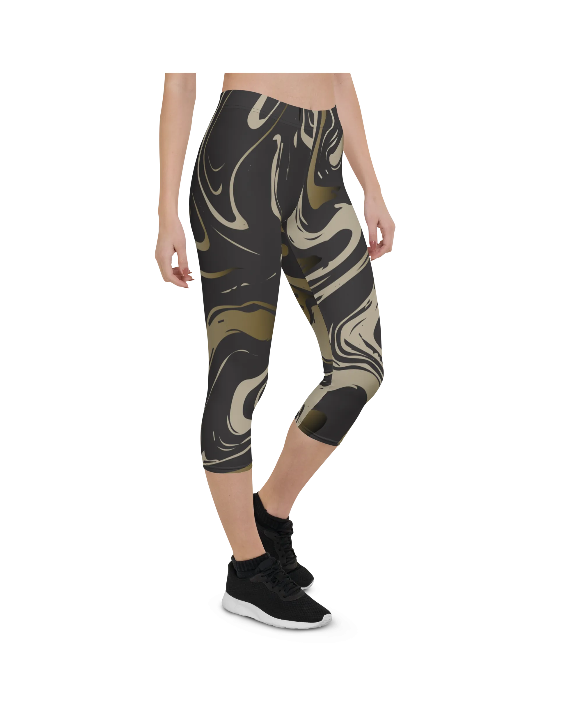 Black and Gold Marble Capris