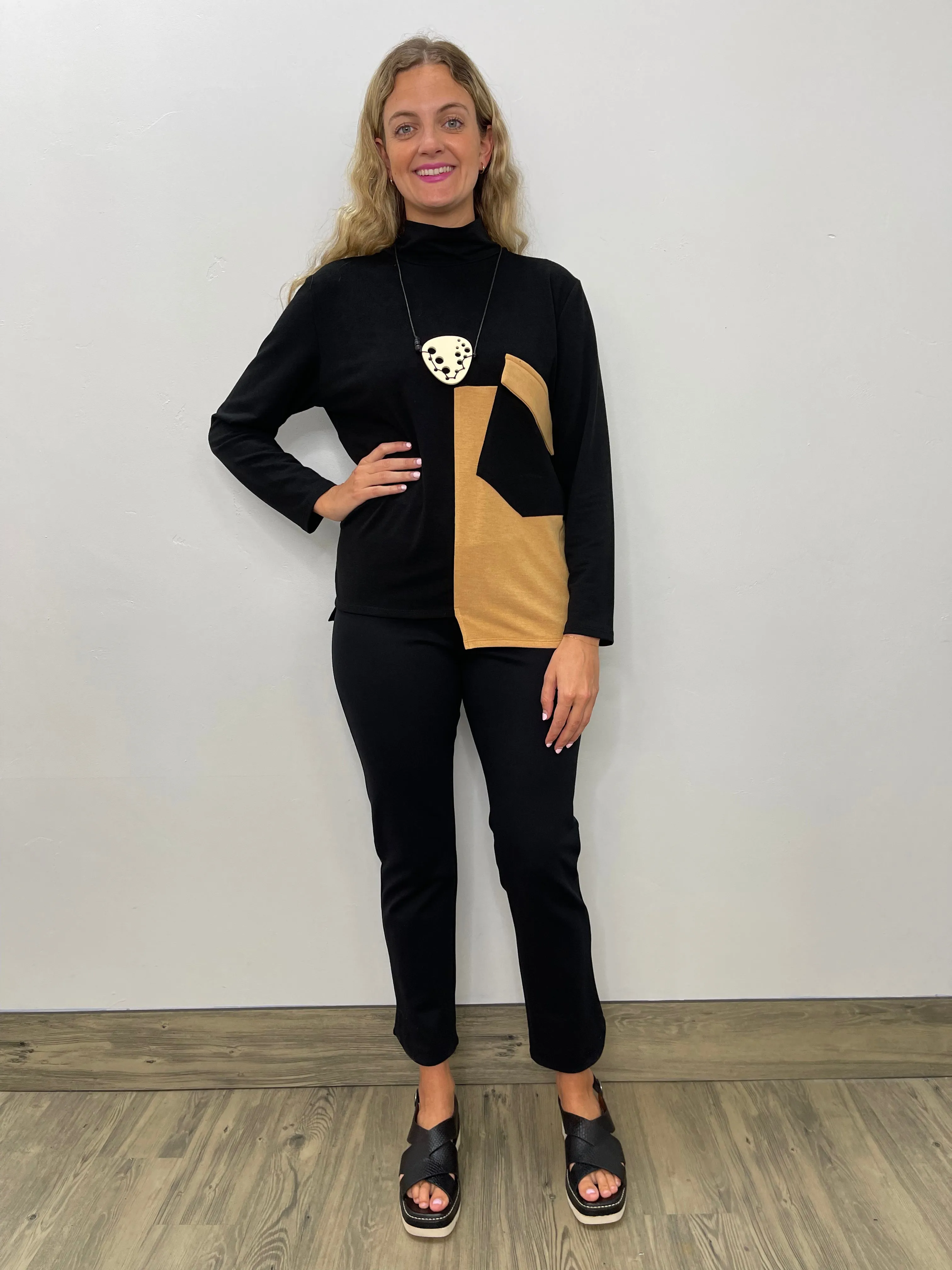 Black and Tan Turtle Neck Top